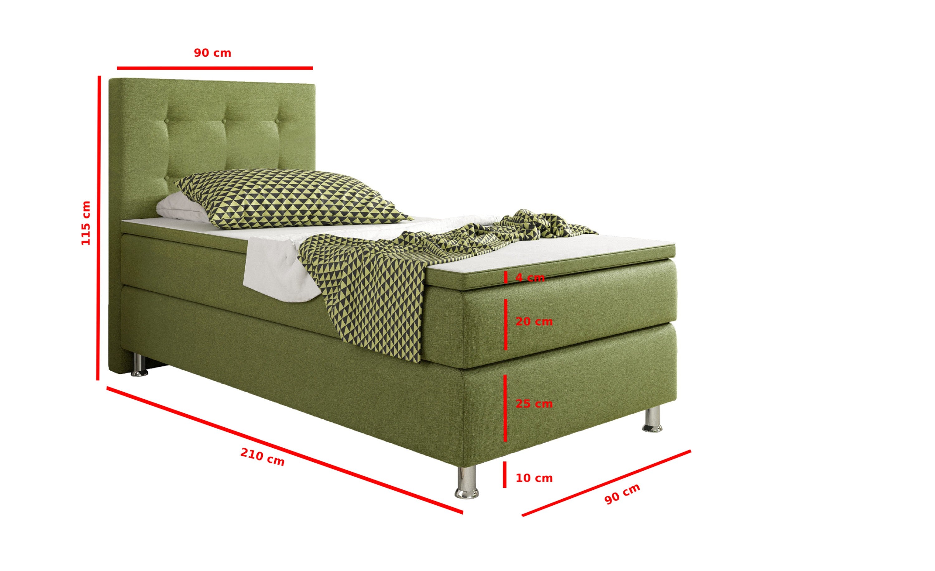 Boxspringbett Köln 90x200 Grün – Webstoff, Bonell-Federkern & PU-Topper - Interbed