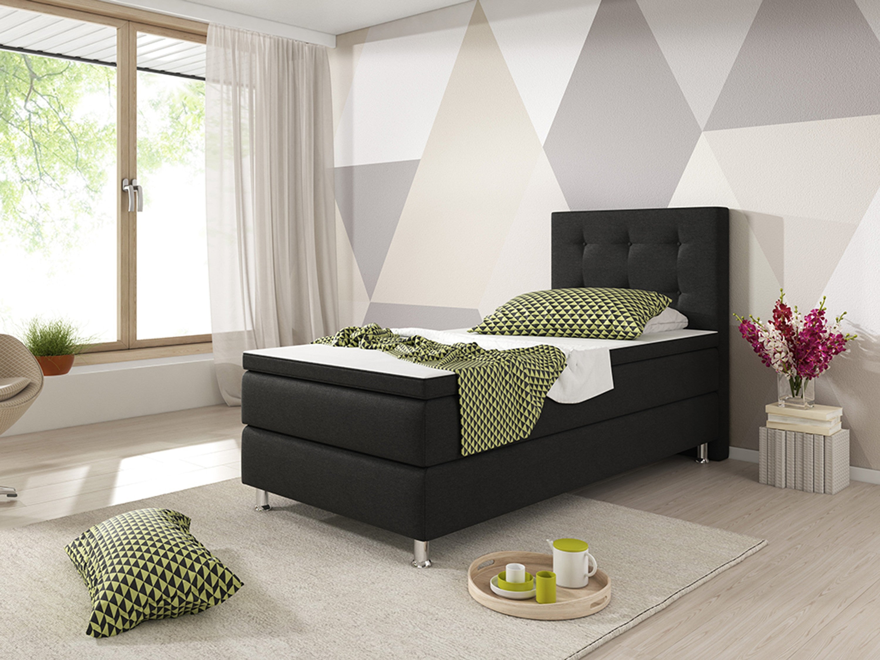 Boxspringbett Köln 90x200 Webstoff Schwarz - Interbed