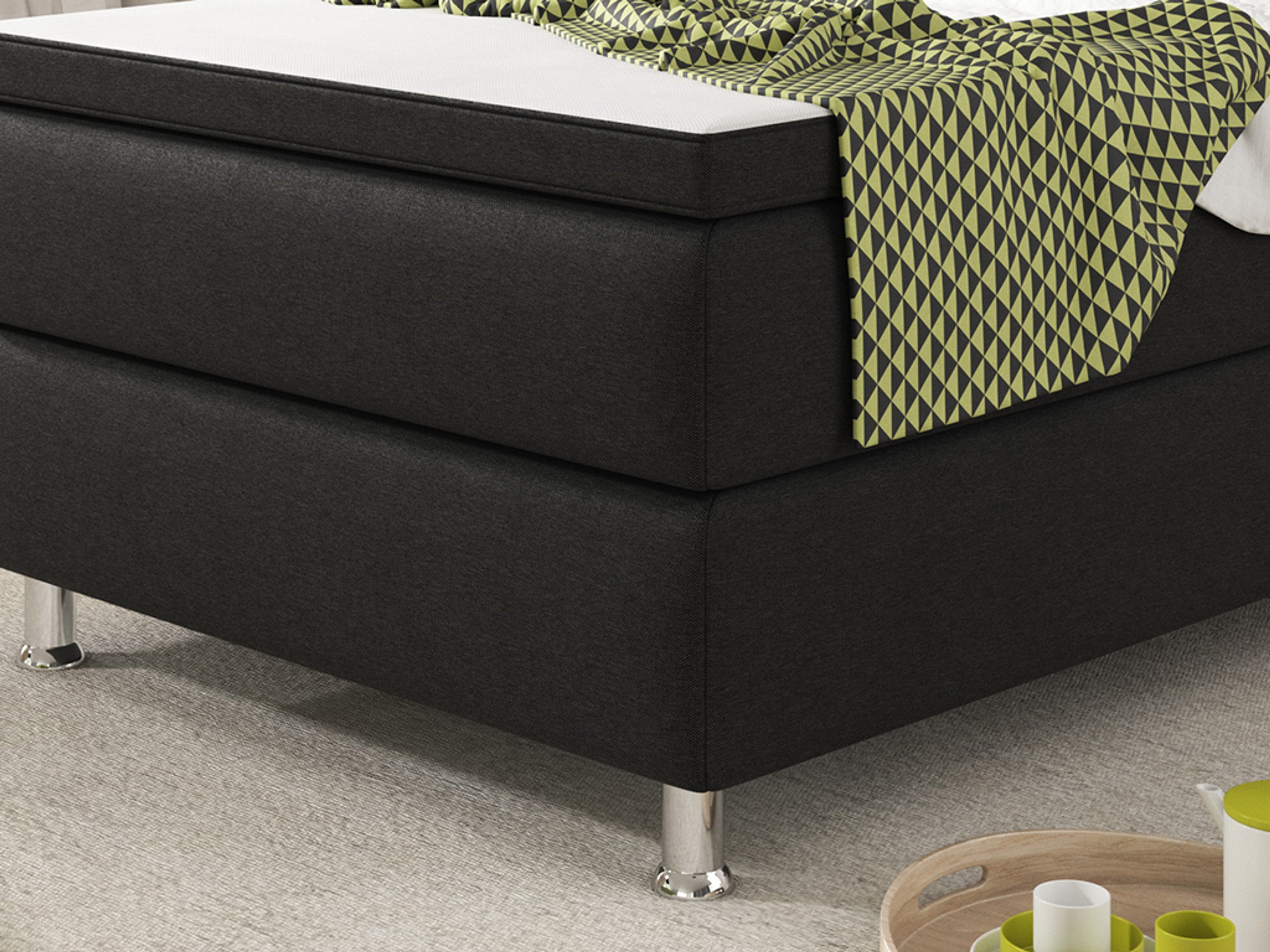 Boxspringbett KN007 90x200 cm – Webstoff Schwarz mit PU-Topper - Interbed