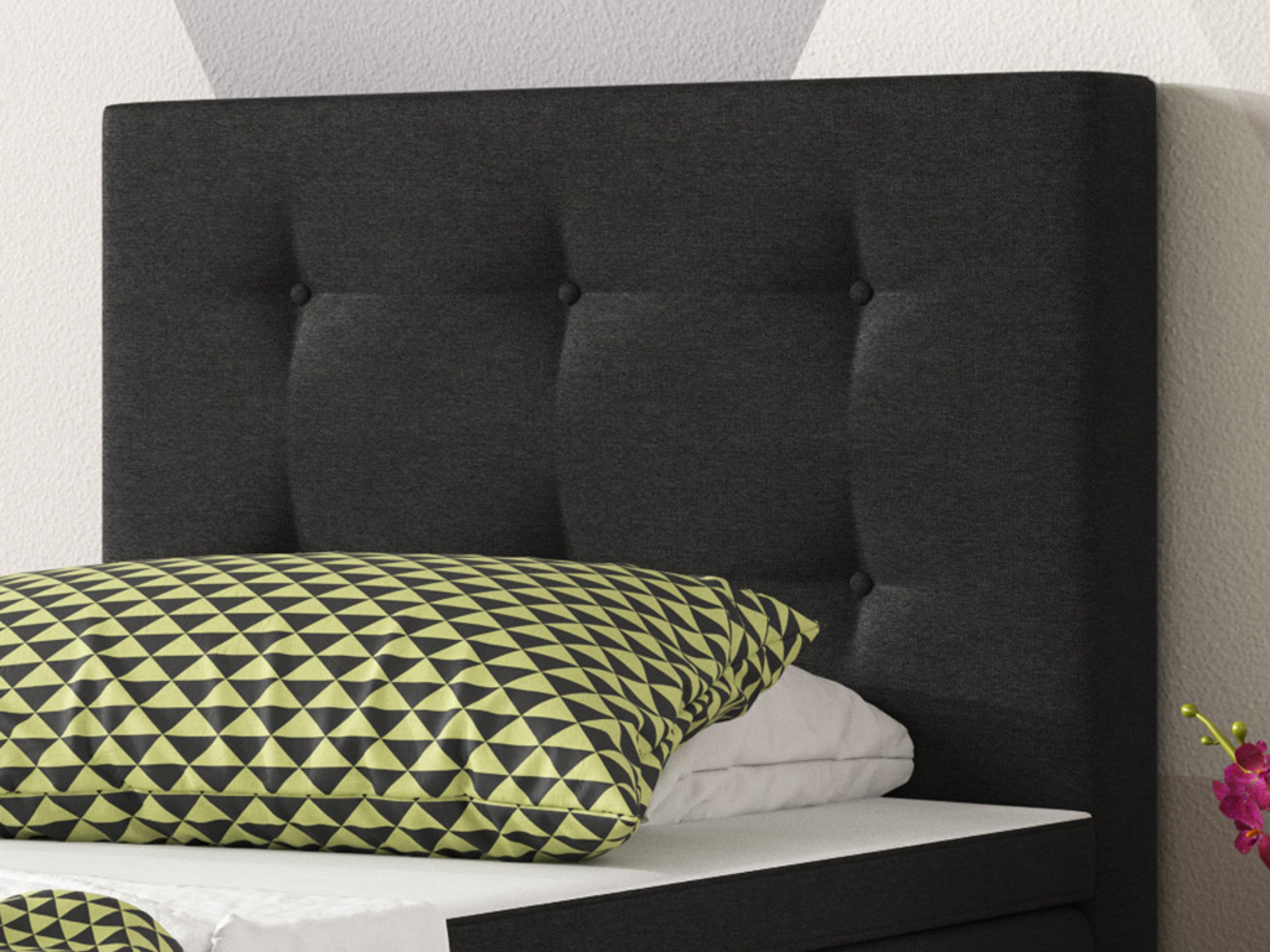 Boxspringbett KN007 90x200 cm – Webstoff Schwarz mit PU-Topper - Interbed