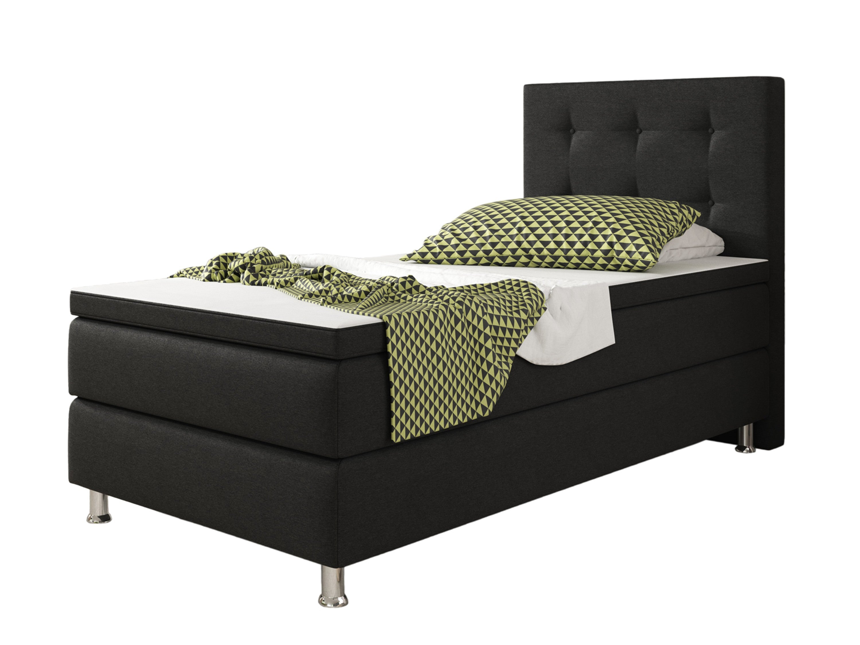 Boxspringbett KN007 90x200 cm – Webstoff Schwarz mit PU-Topper - Interbed