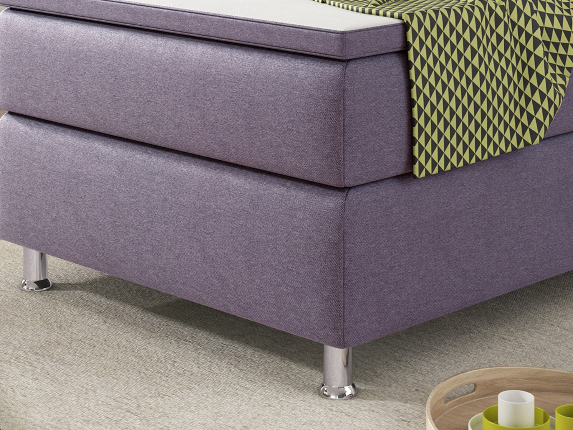 Boxspringbett KN0010 90x200 cm Lila – Webstoff & 5 cm Topper - Interbed