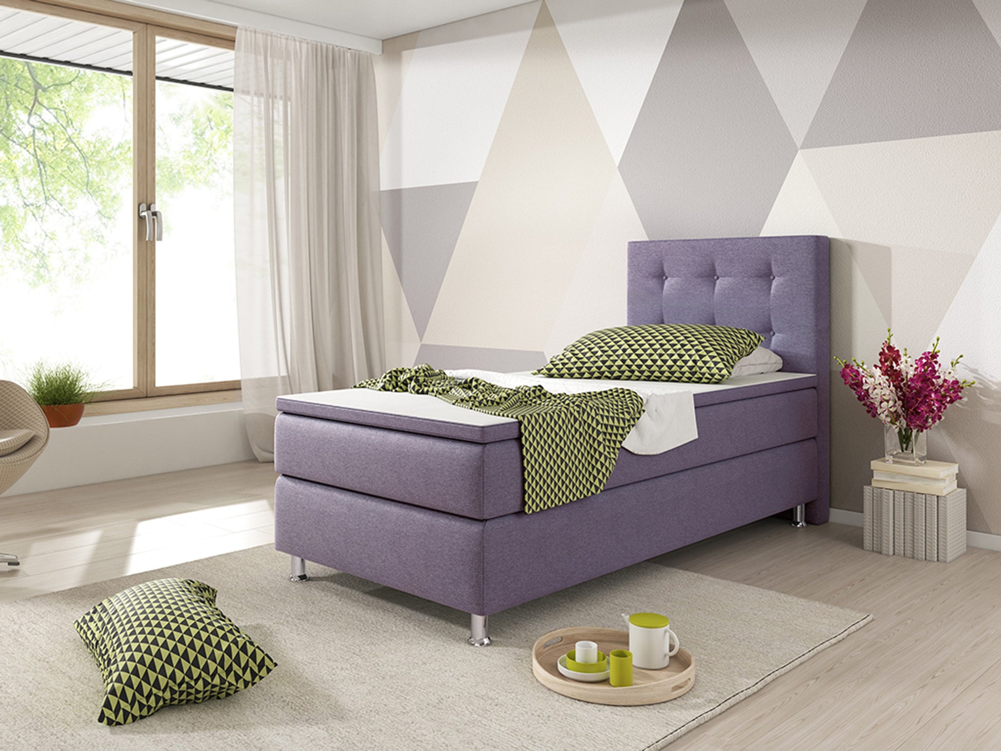 Boxspringbett KN0010 90x200 cm Lila – Webstoff & 5 cm Topper - Interbed