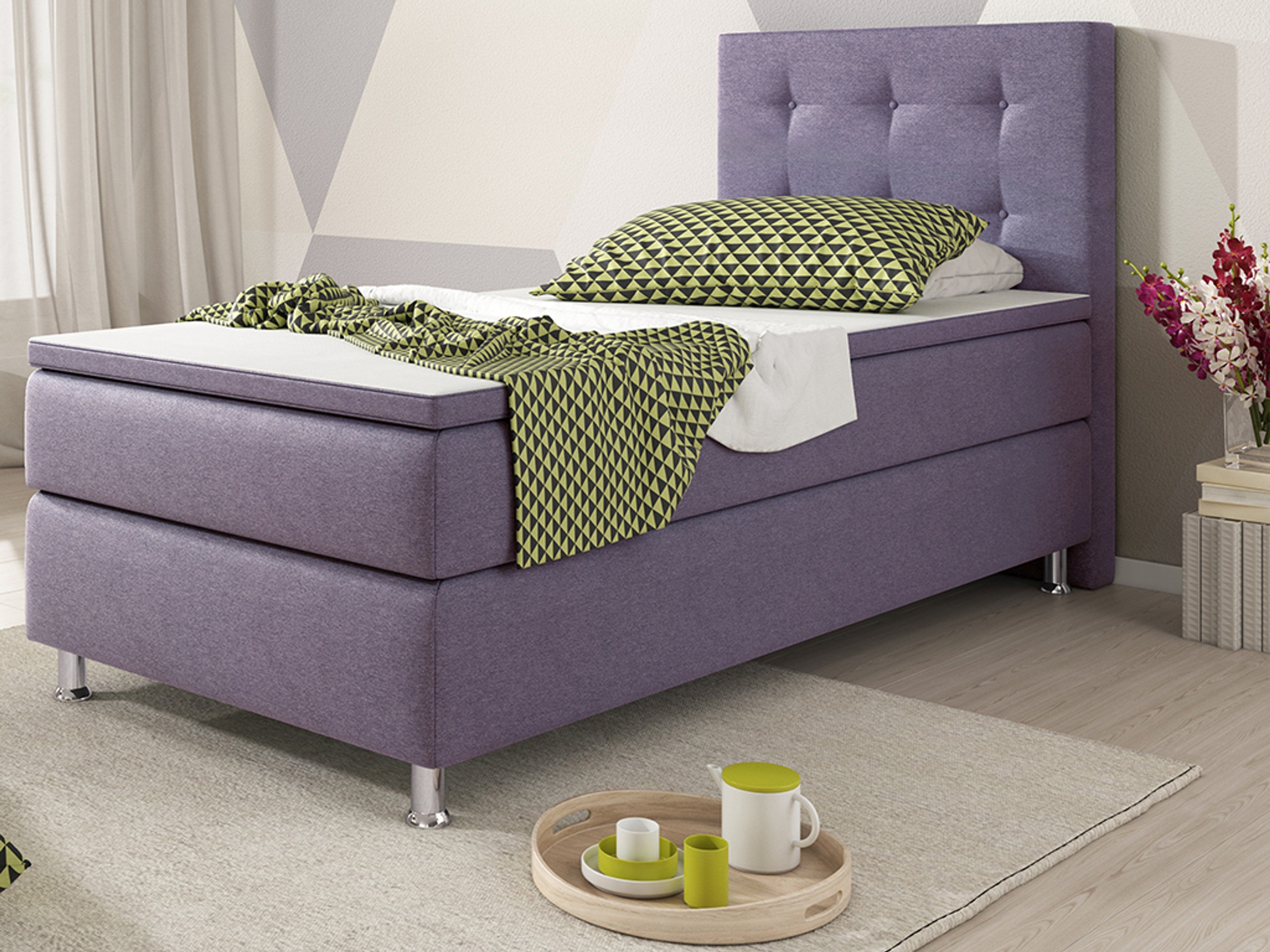 Boxspringbett KN0010 90x200 cm Lila – Webstoff & 5 cm Topper - Interbed