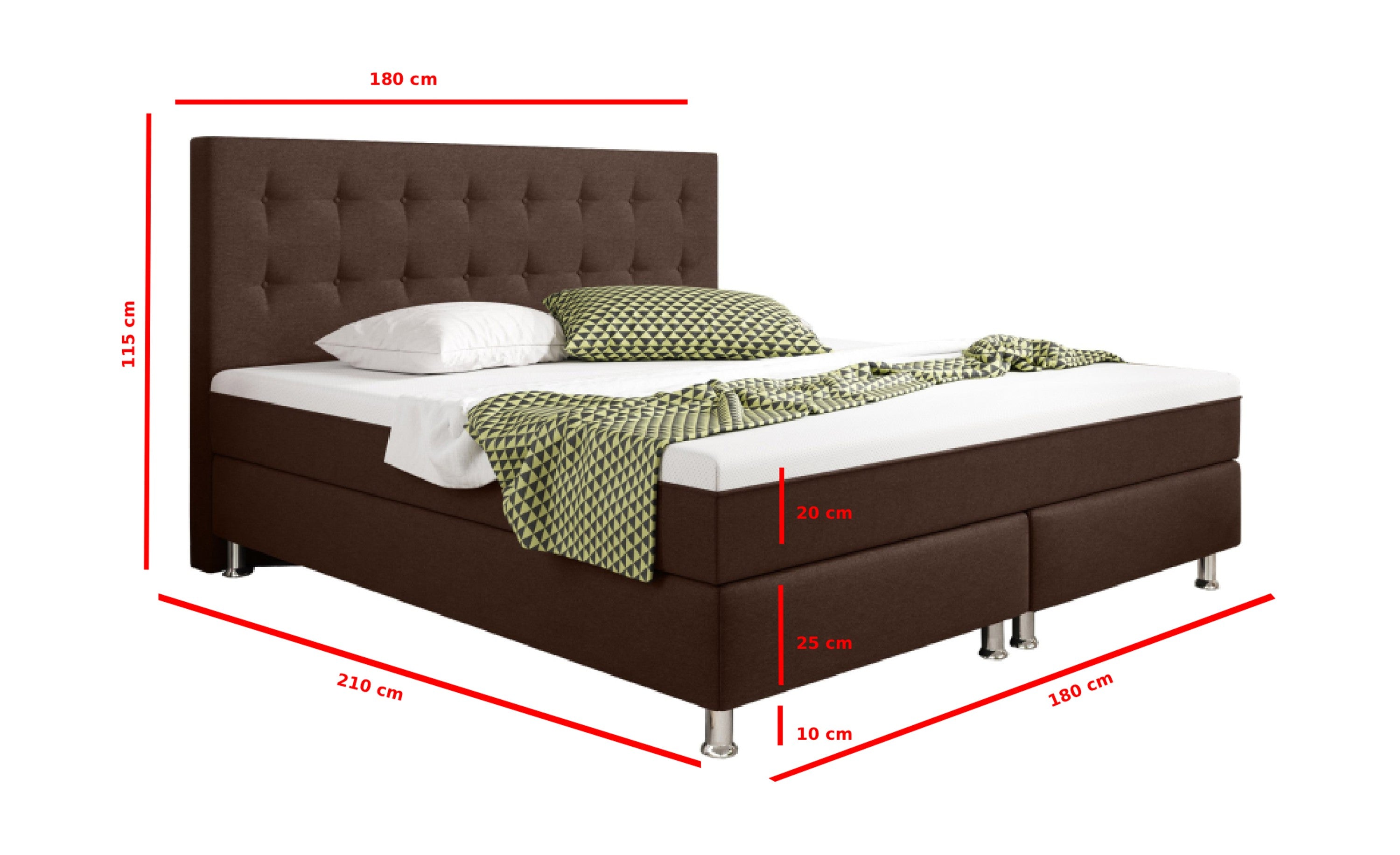 Boxspringbett Köln Plus 180x200 cm Webstoff Braun mit Topper-Optik - Interbed