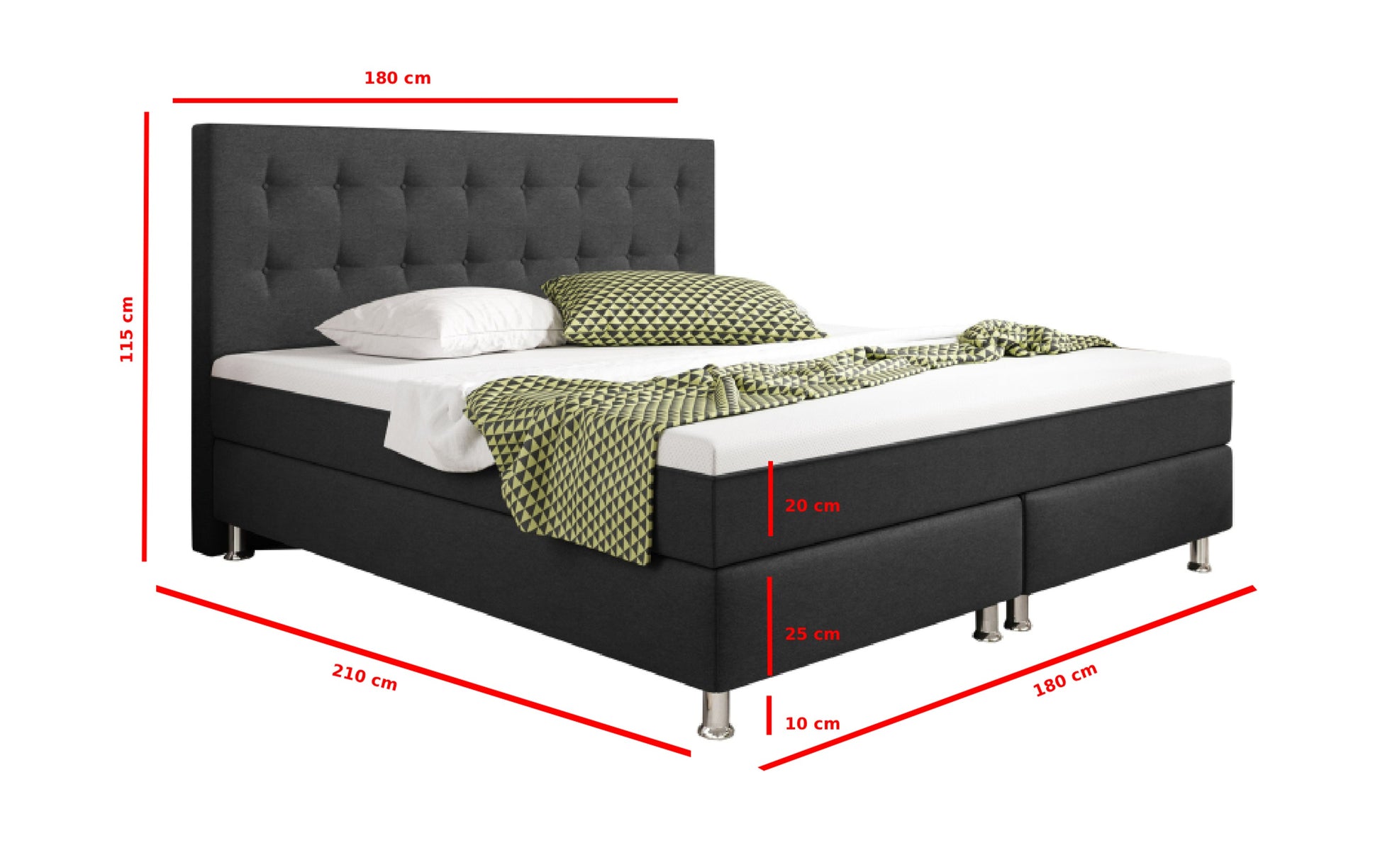 Boxspringbett Köln Plus 180x200 cm Webstoff Anthrazit mit Topper-Optik - Interbed