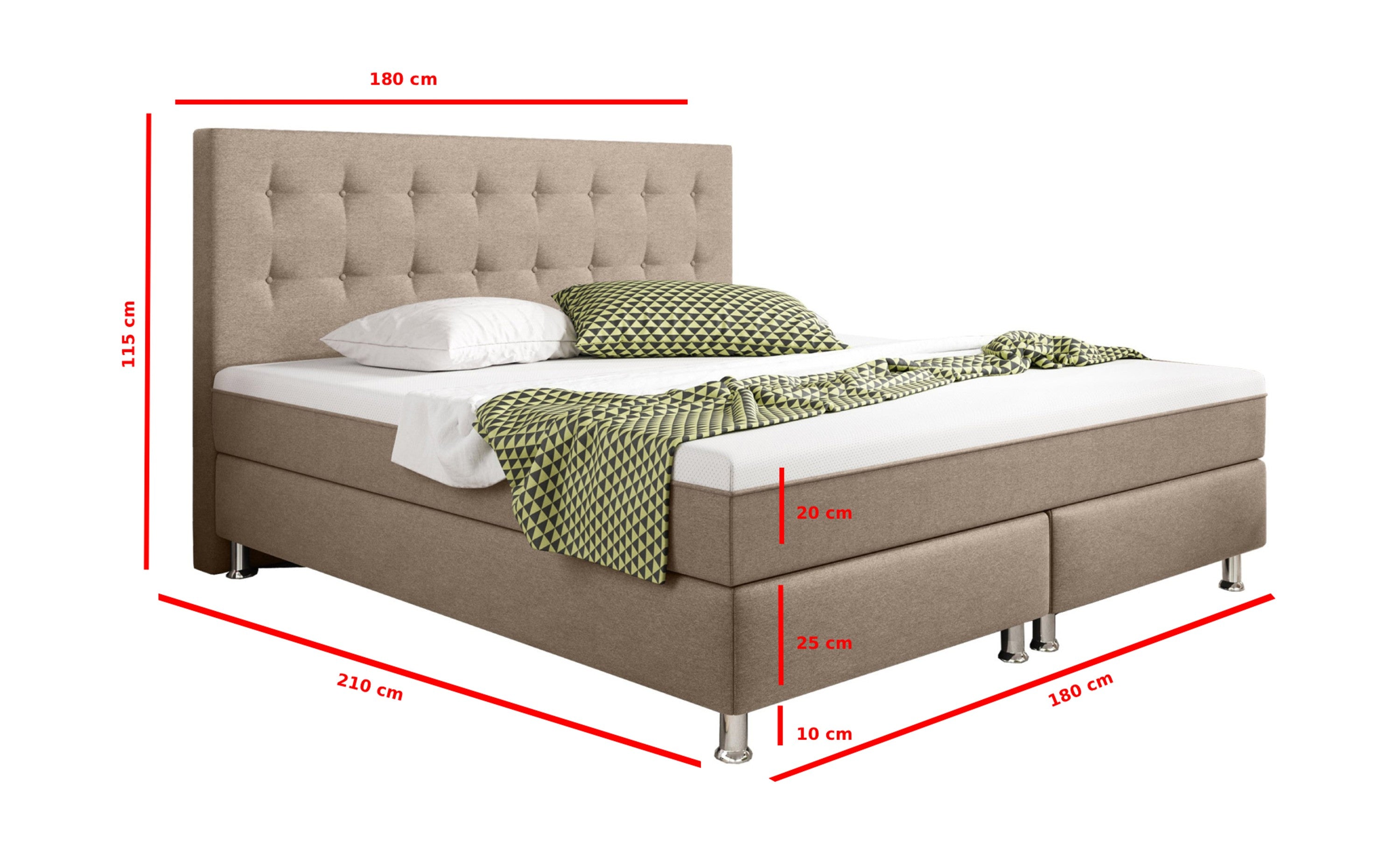 Boxspringbett Köln Plus 180x200 cm Webstoff Muddy mit Topper-Optik - Interbed