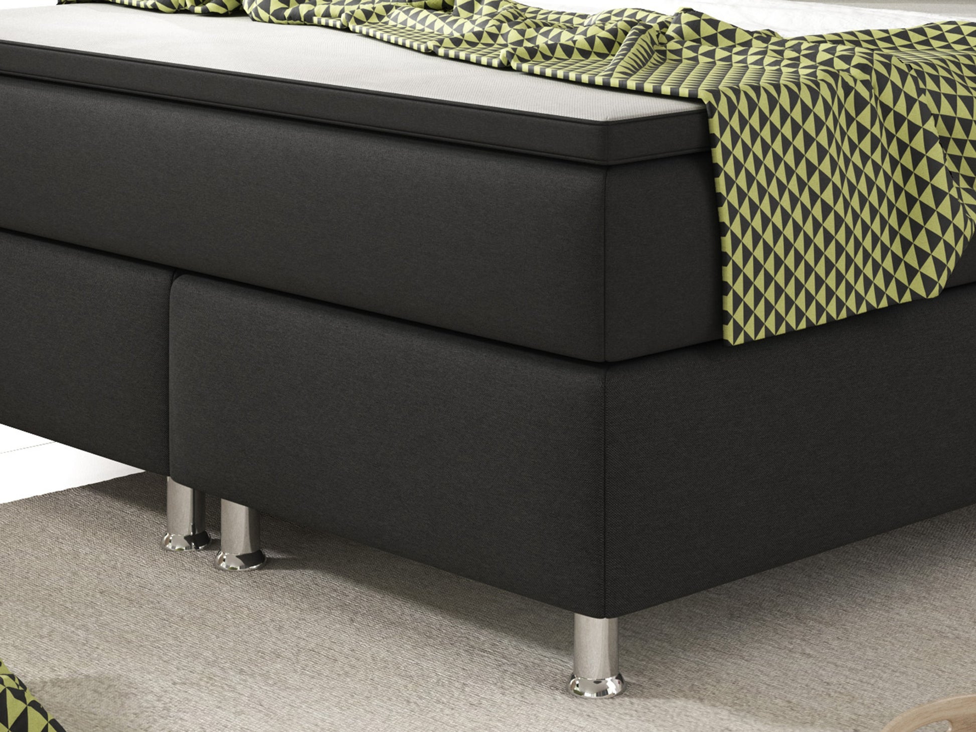 Boxspringbett KN002 140x200 cm – Webstoff Schwarz mit PU-Topper - Interbed