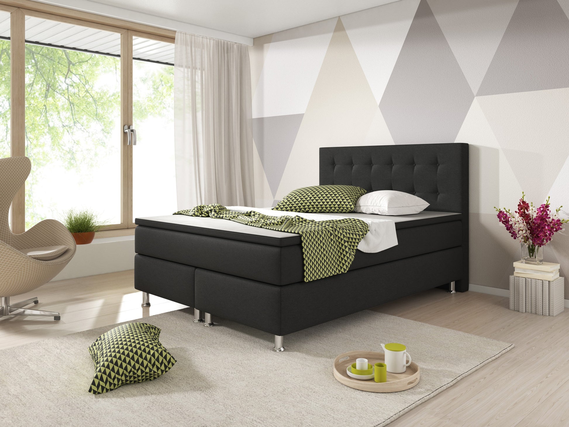 Boxspringbett Köln 140x200 Webstoff Schwarz - Interbed