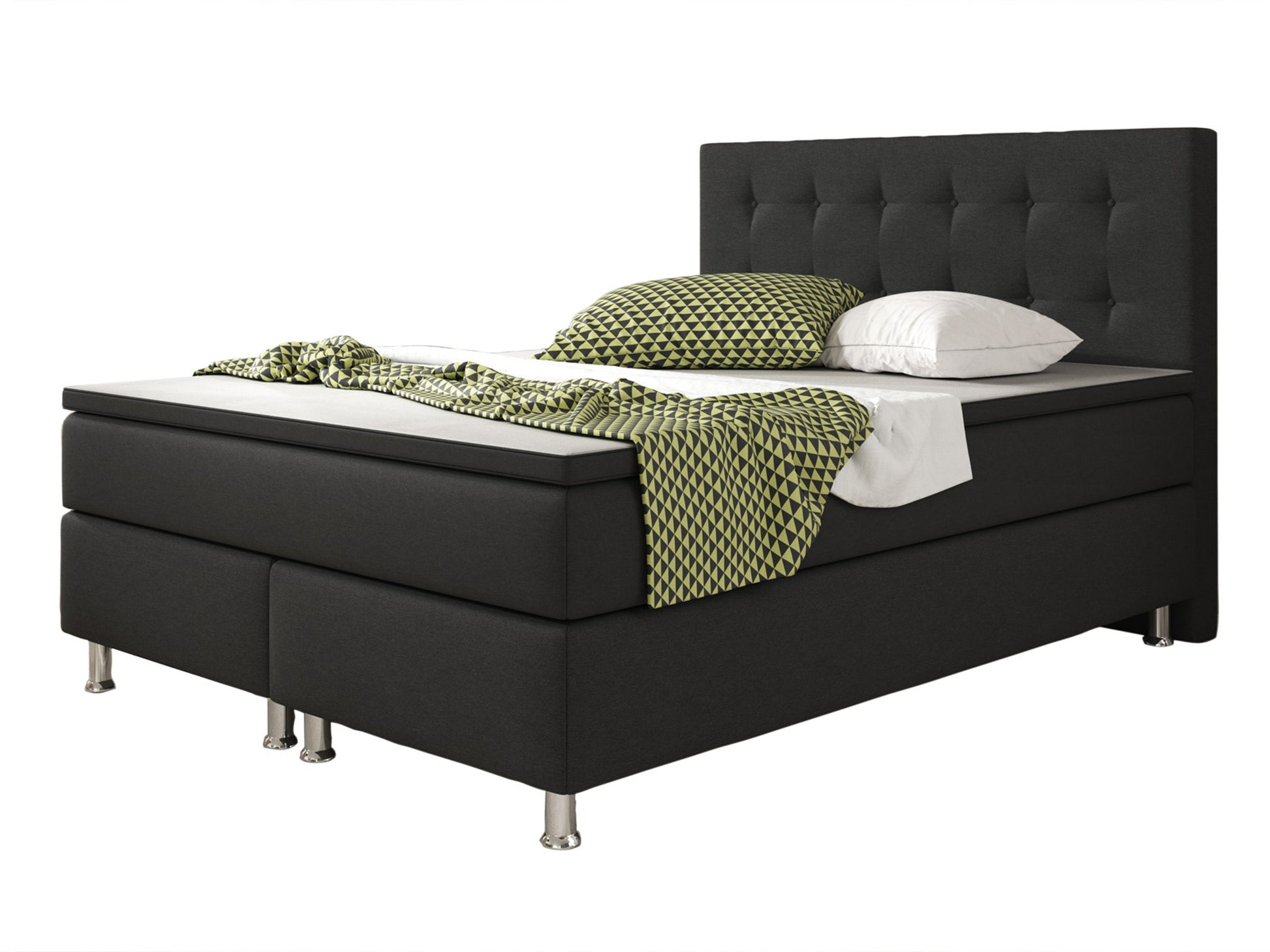 Boxspringbett KN002 140x200 cm – Webstoff Schwarz mit PU-Topper - Interbed