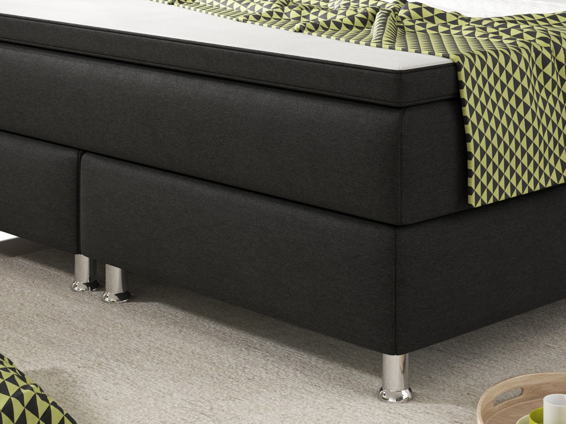 Boxspringbett KN002 140x200 cm – Webstoff Schwarz mit PU-Topper - Interbed