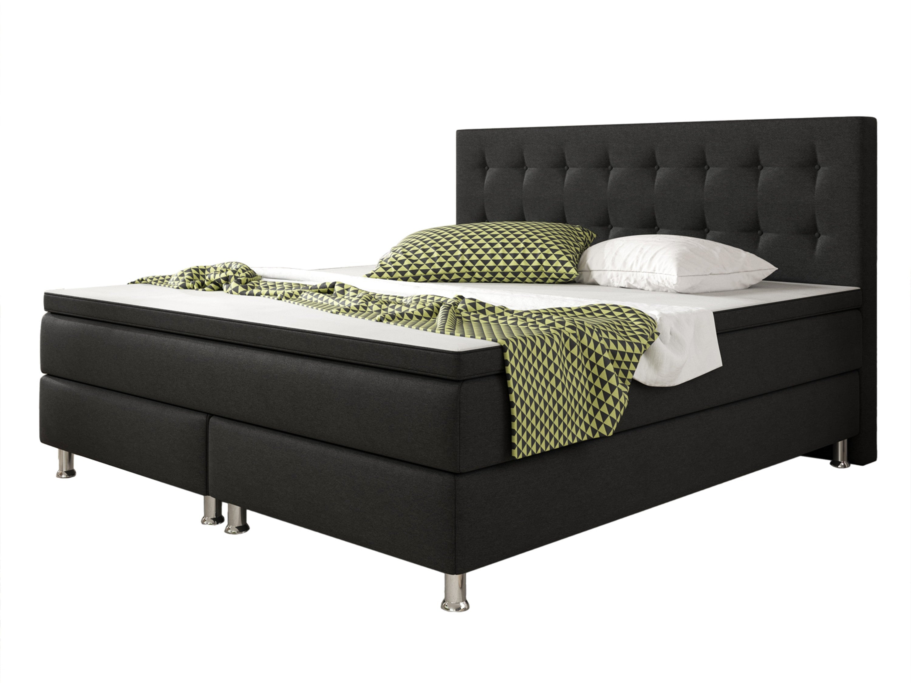 Boxspringbett KN001 180x200 cm Webstoff Schwarz – PU-Topper & Bonell-Federkern (H3) - Interbed