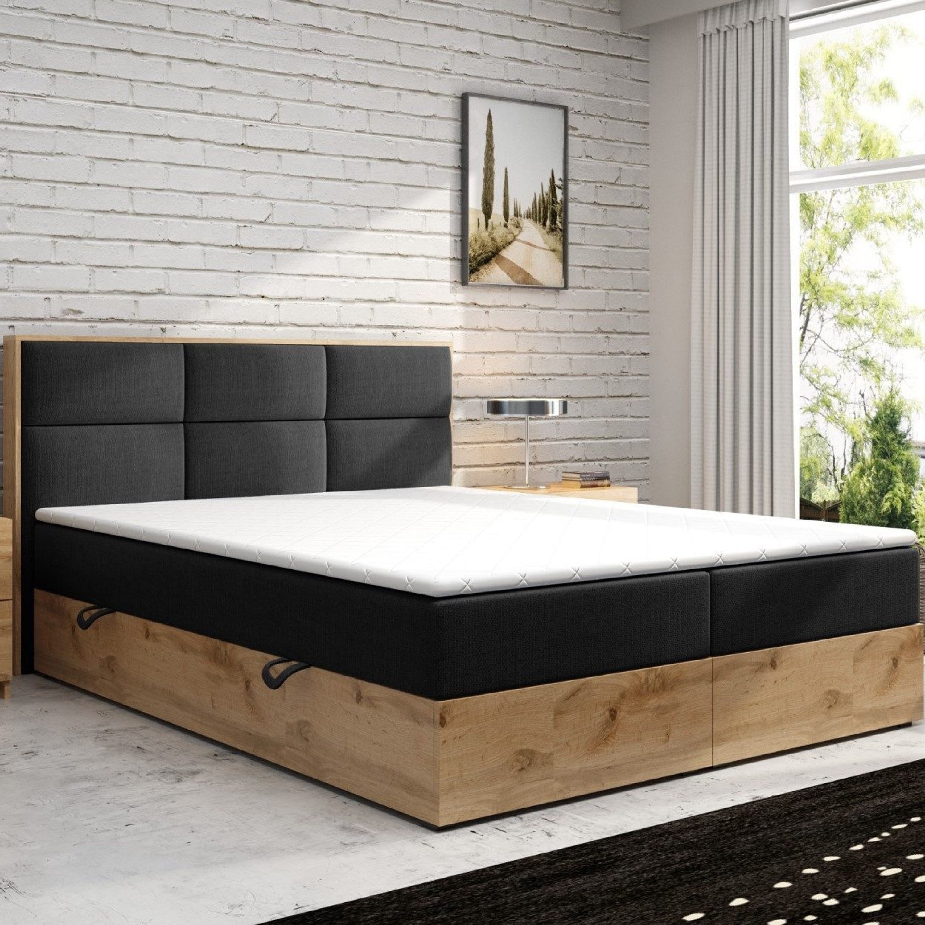 Boxspringbett KOPENHAGEN 180x200cm Anthrazit Bettkasten Eiche Nachbildung - Interbed