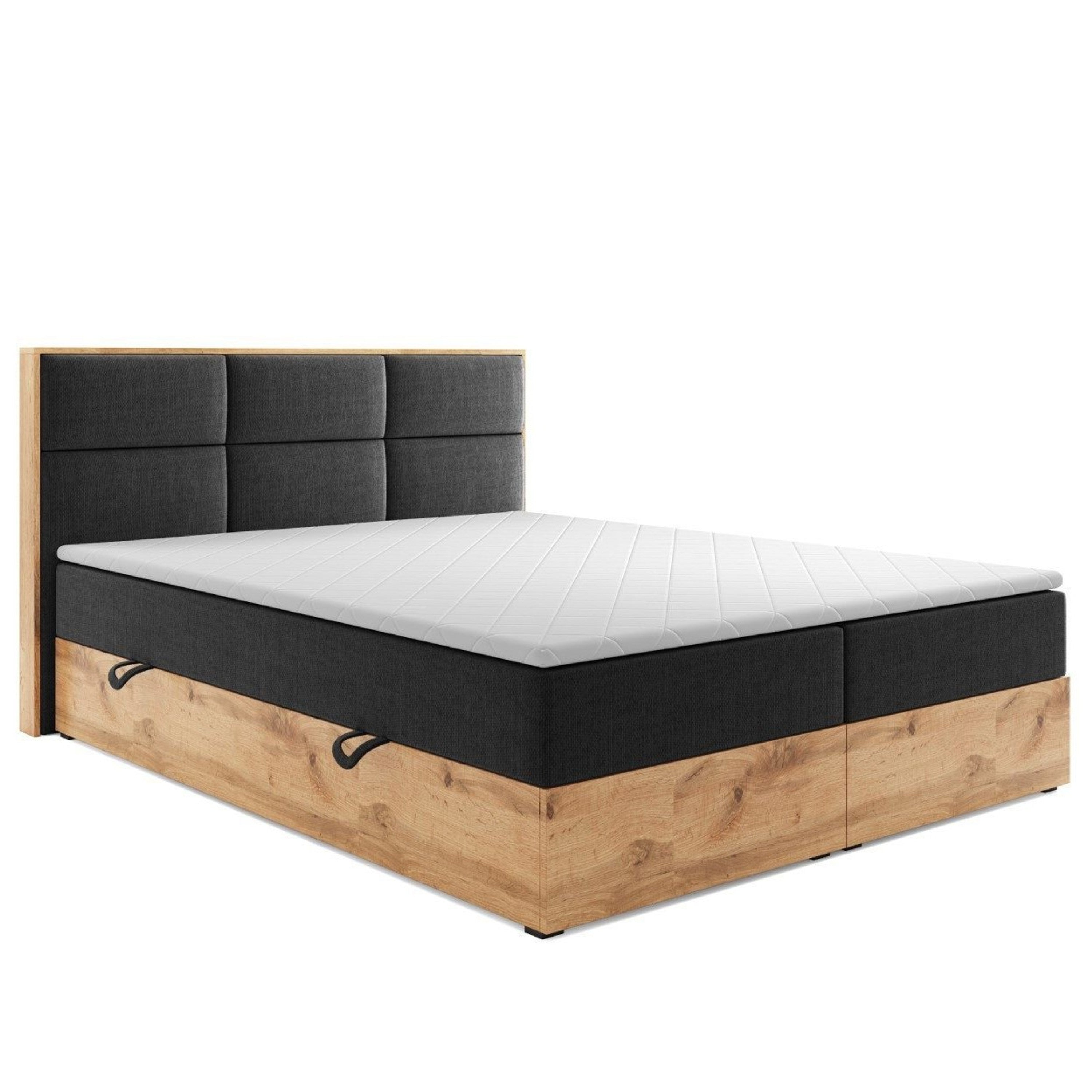 Boxspringbett KOPENHAGEN 180x200cm Anthrazit Bettkasten Eiche Nachbildung - Interbed