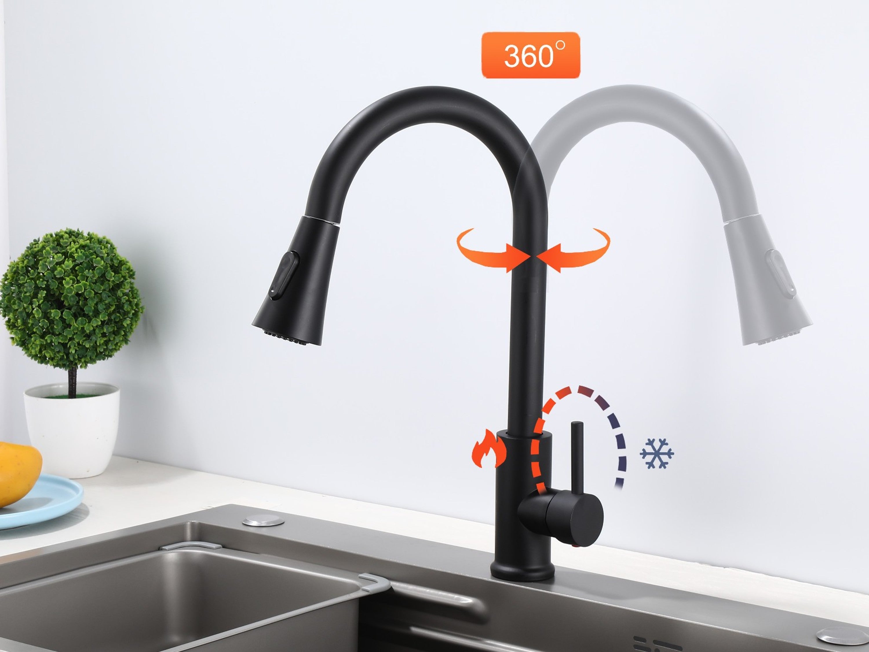 Küchenarmatur 360° Wasserhahn Schwarz