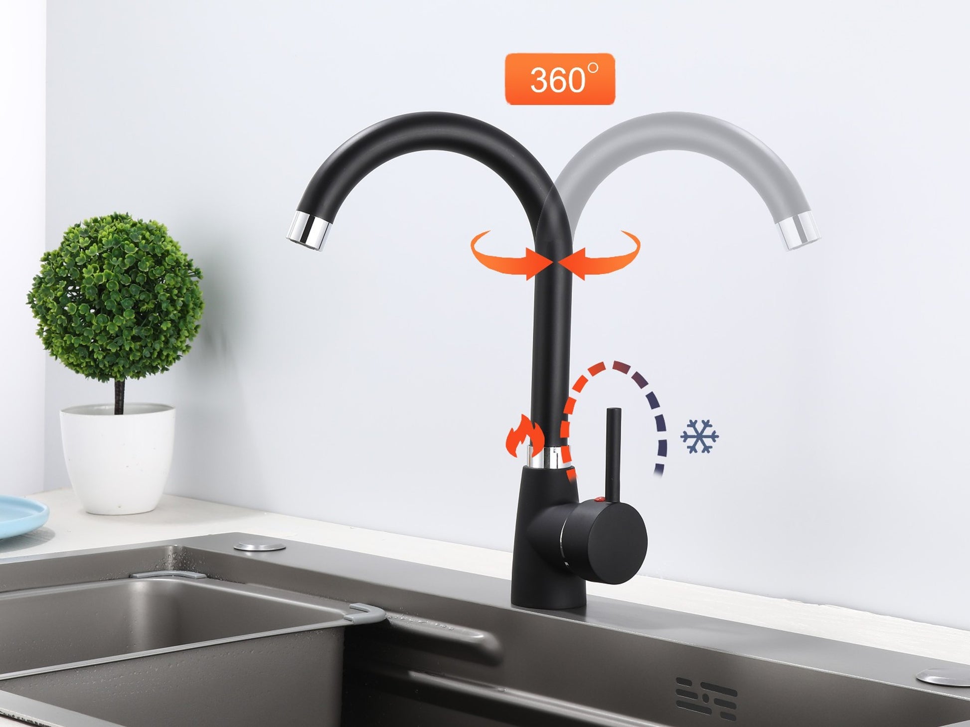 Küchenarmatur 360° Wasserhahn Schwarz - Interbed