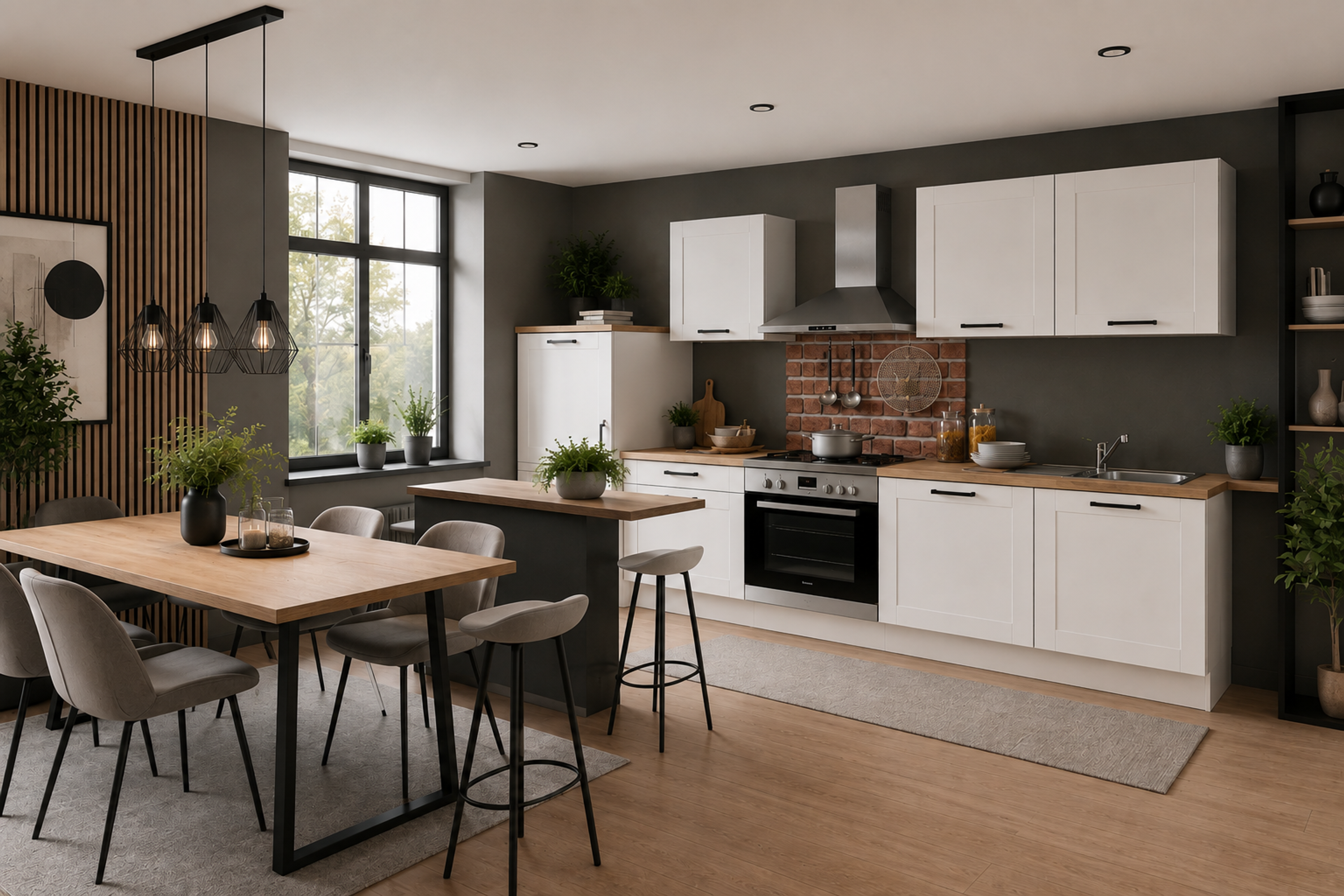 SYLT Küchenblock 270 cm Weiß/Betonoptik – Moderne Küchenzeile mit Soft-Close, Arbeitsplatte & Spüle
