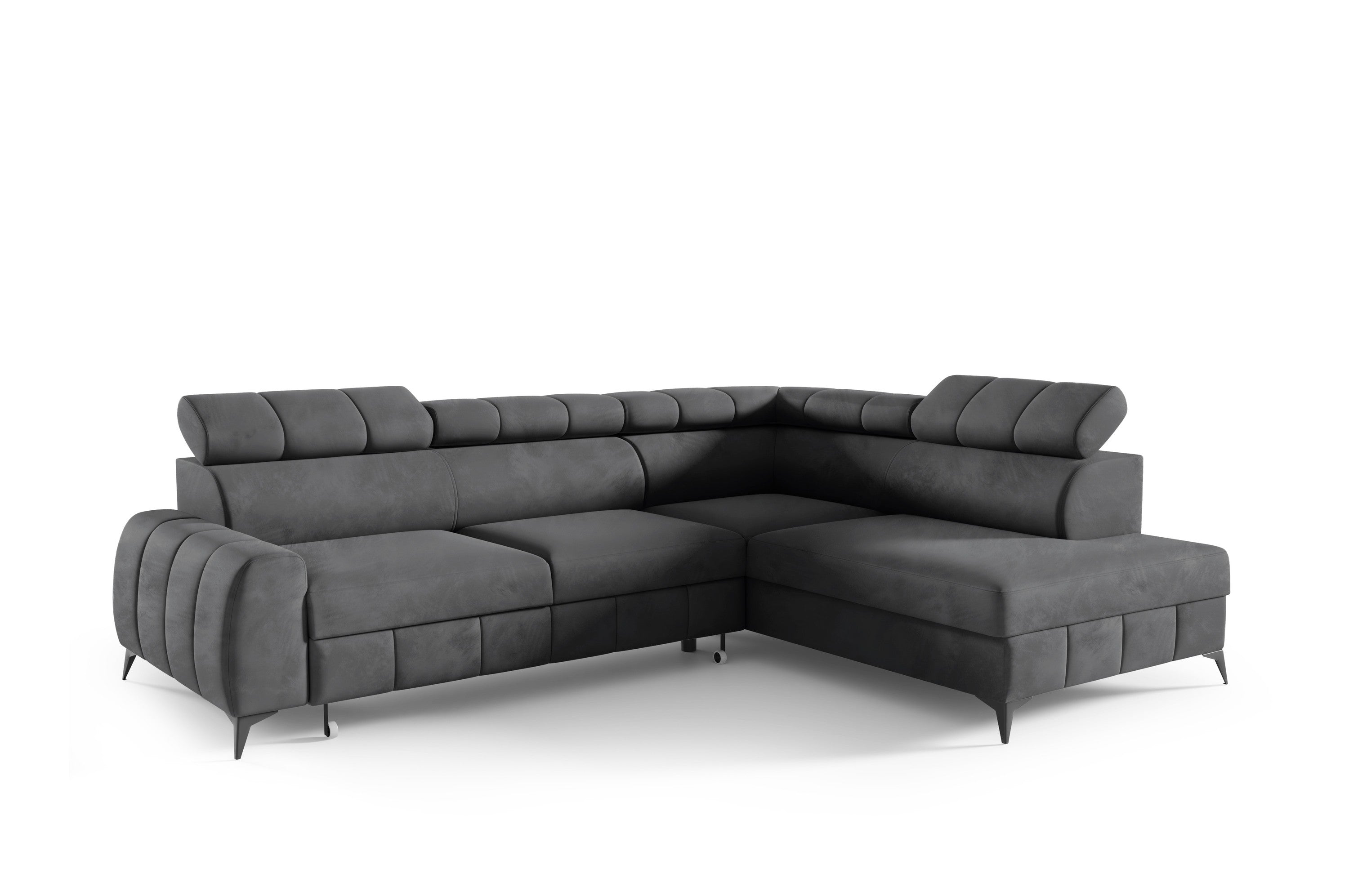 Ecksofa LIMA Samt Grau Anthrazit mit Bett Bettkasten Kopfteilverstellung - Interbed