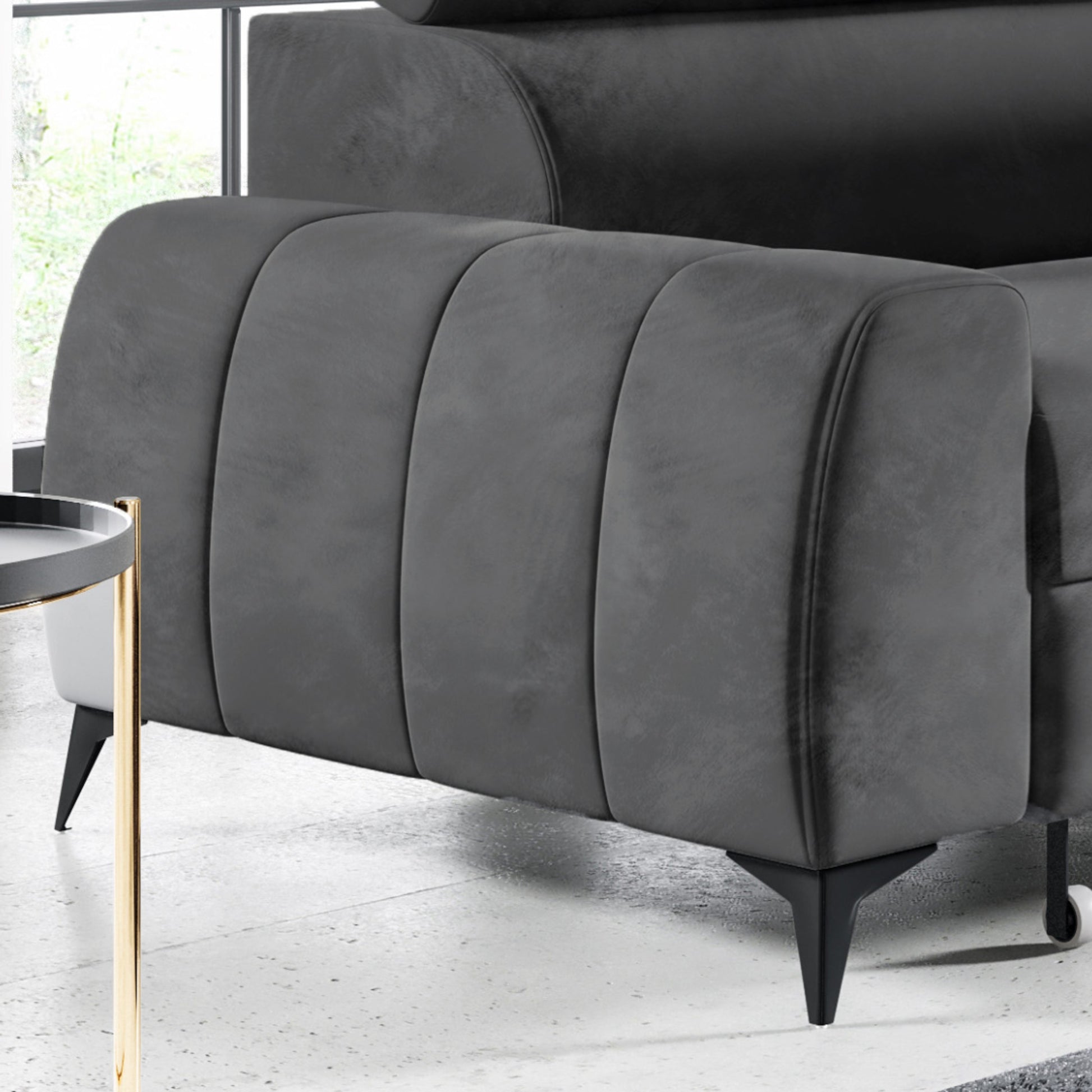 Ecksofa LIMA Samt Grau Anthrazit mit Bett Bettkasten Kopfteilverstellung - Interbed
