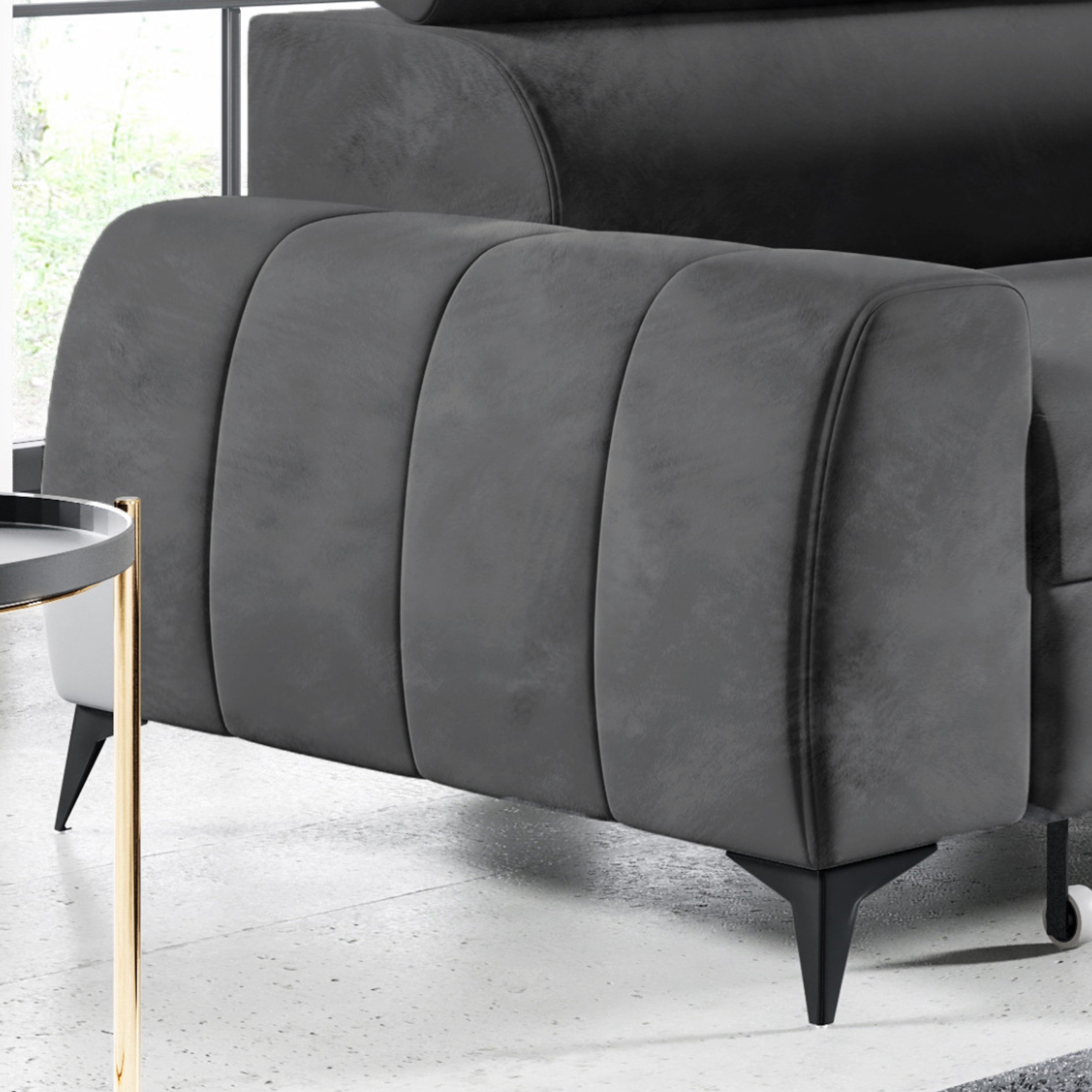 Ecksofa LIMA Samt Grau Anthrazit mit Bett Bettkasten Kopfteilverstellung - Interbed