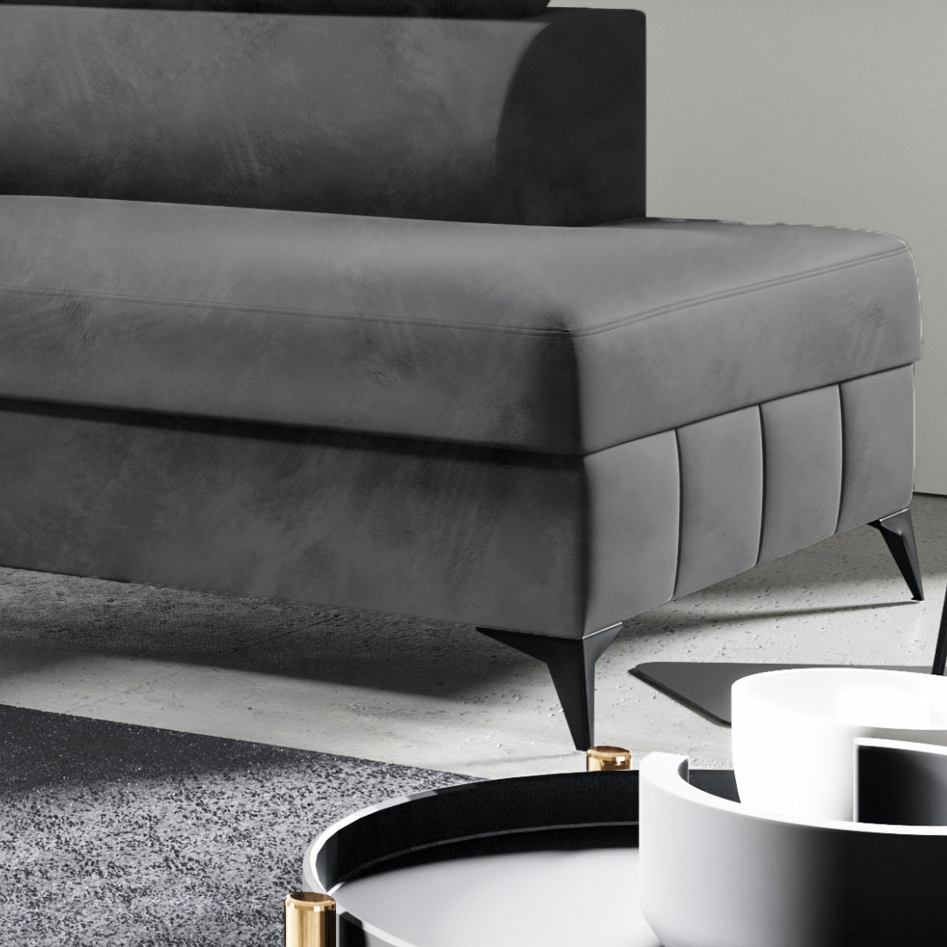 Ecksofa LIMA Samt Grau Anthrazit mit Bett Bettkasten Kopfteilverstellung - Interbed