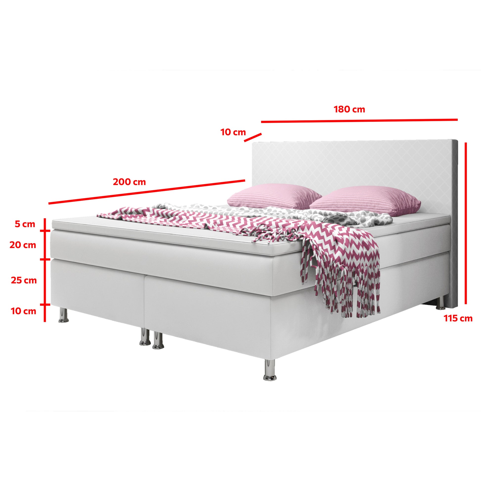 Boxspringbett Madrid 180x200 Weiß – Kunstleder & PU-Topper - Interbed