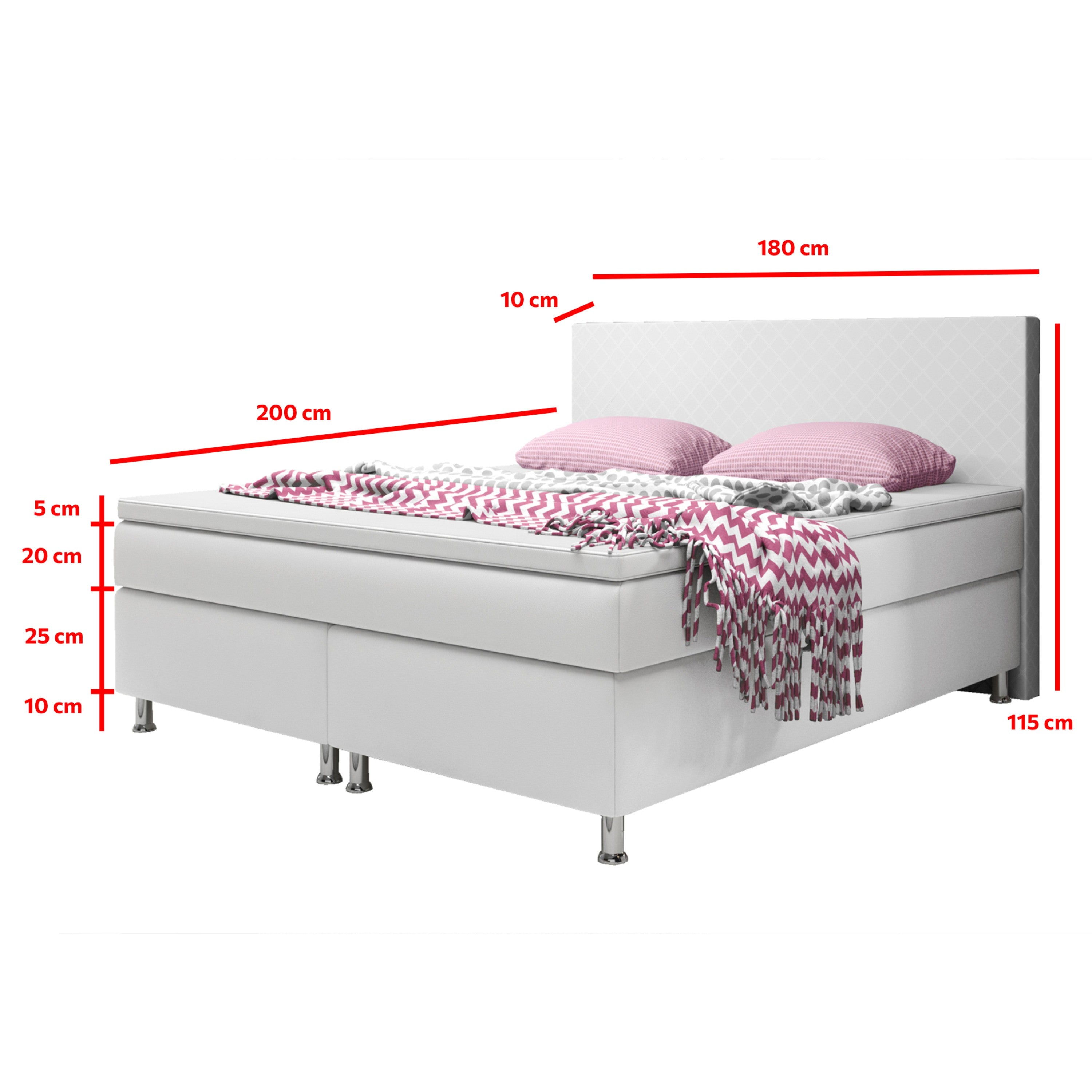 Boxspringbett Madrid 180x200 Weiß – Kunstleder & PU-Topper - Interbed