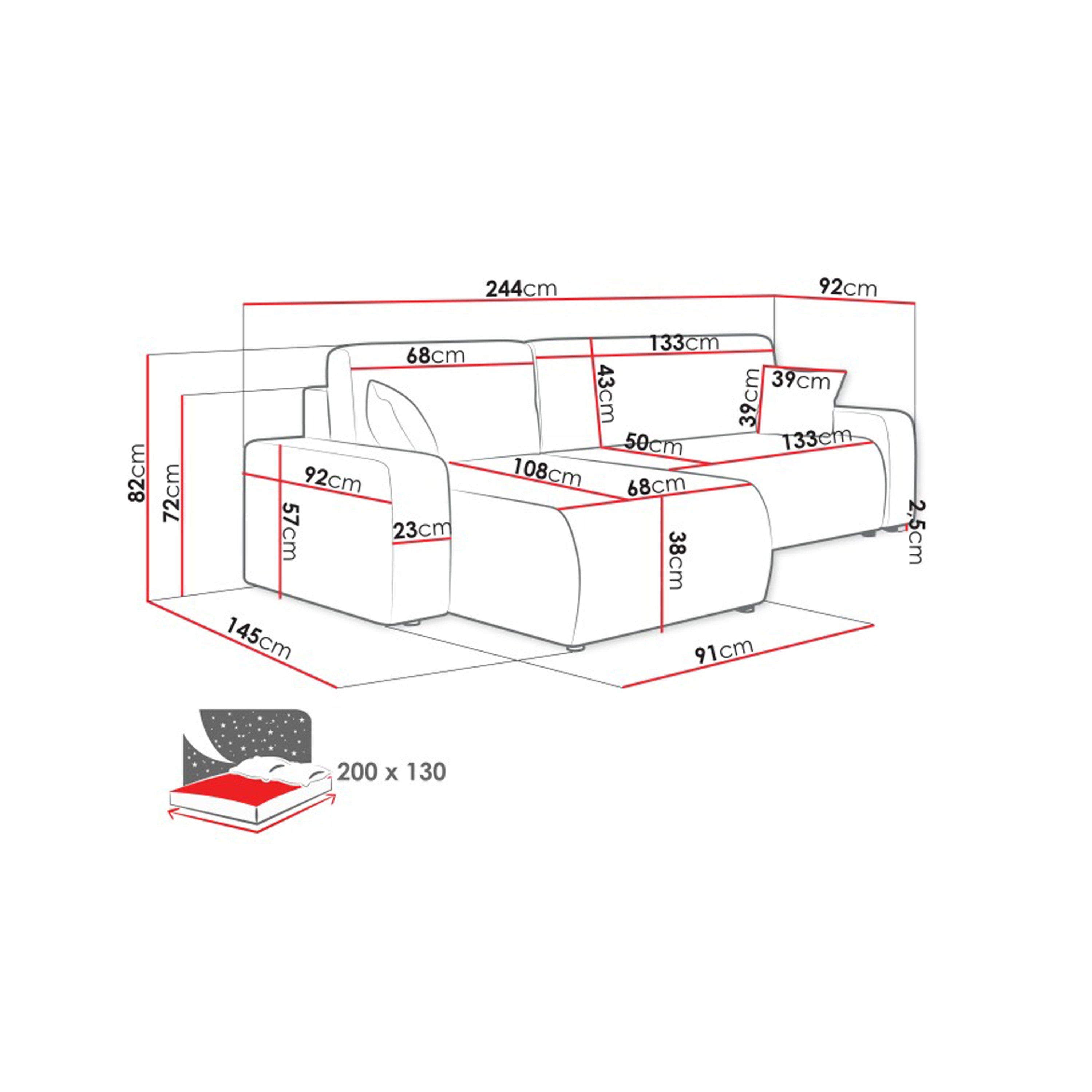 Ecksofa Austin 244x145 cm Cord Silbergrau Poso 110 - Interbed