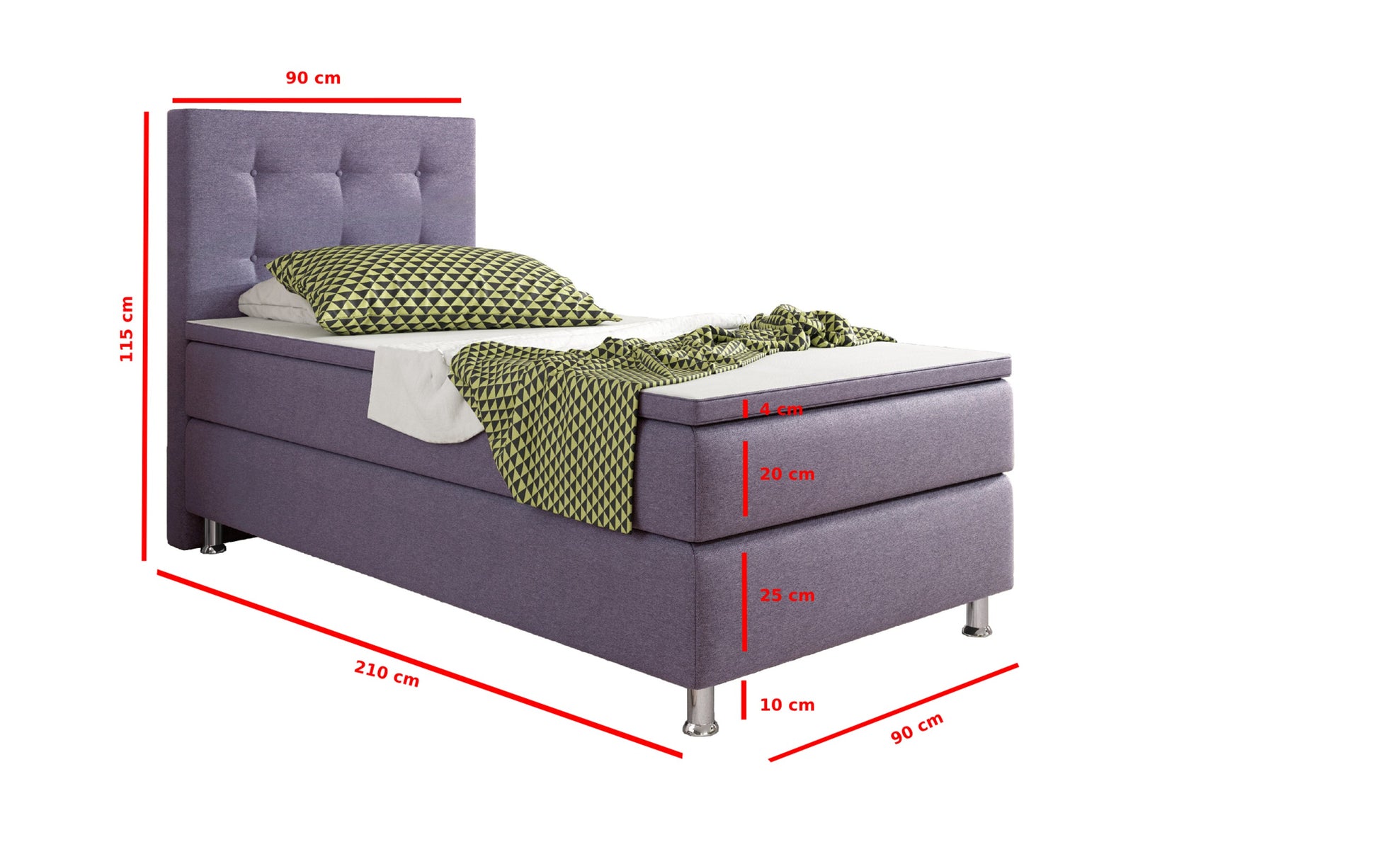 Boxspringbett KN0010 90x200 cm Lila – Webstoff & 5 cm Topper - Interbed