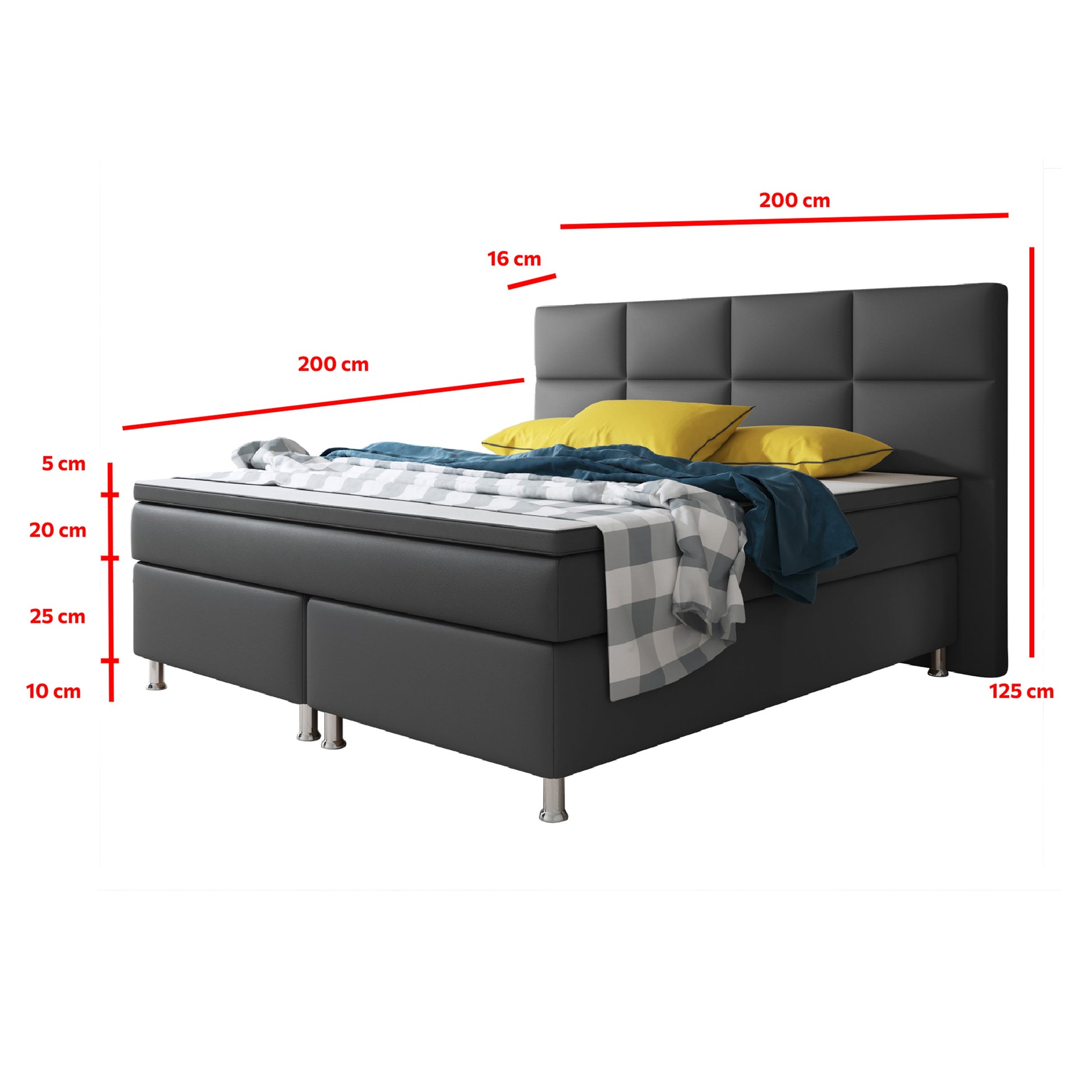 Boxspringbett Miami 180x200 cm Kunstleder Anthrazit - Interbed