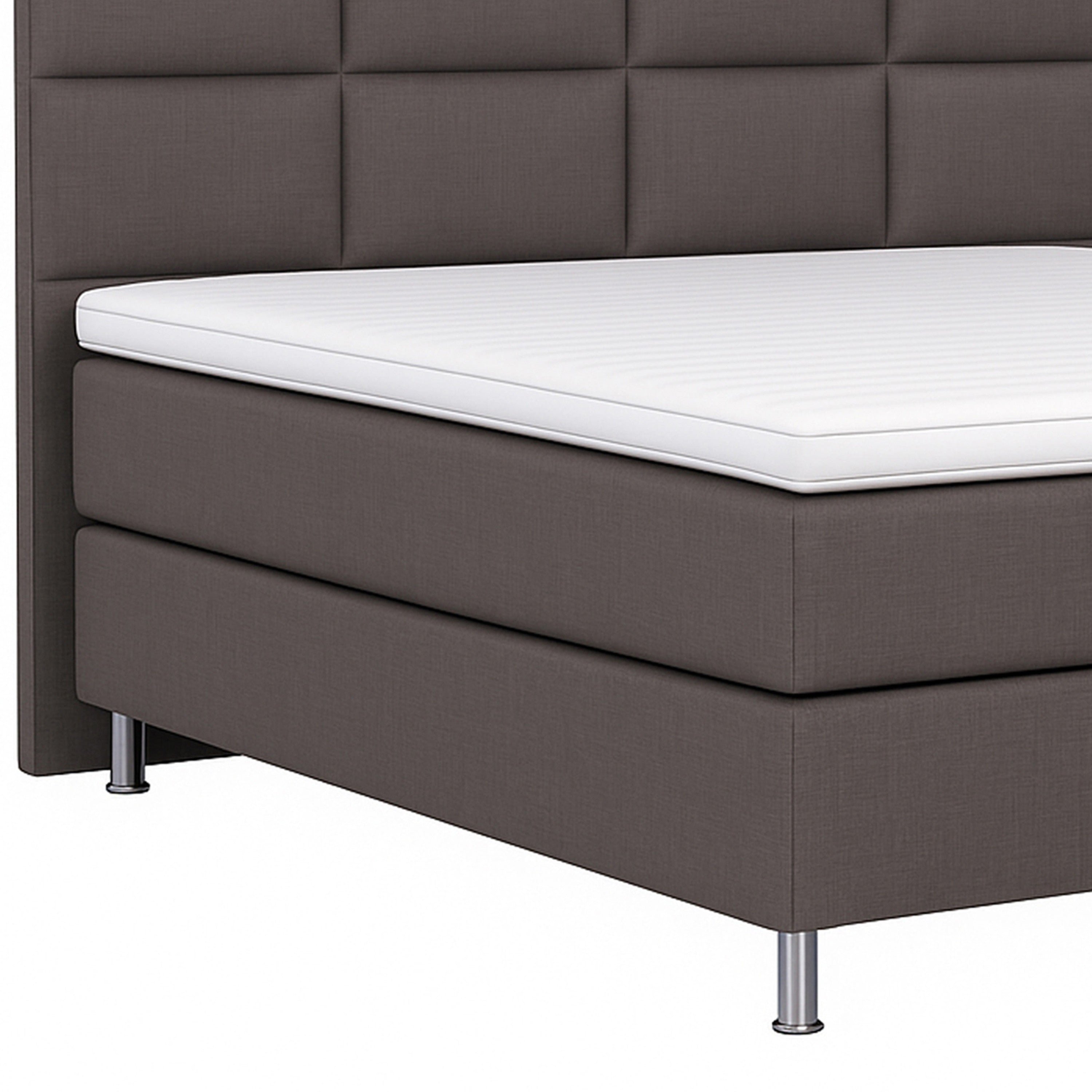 Boxspringbett MIAMI 180x200 cm Webstoff Anthrazit mit 7 Zonen Taschenfederkern-Matratze mit Visco-Topper - Interbed