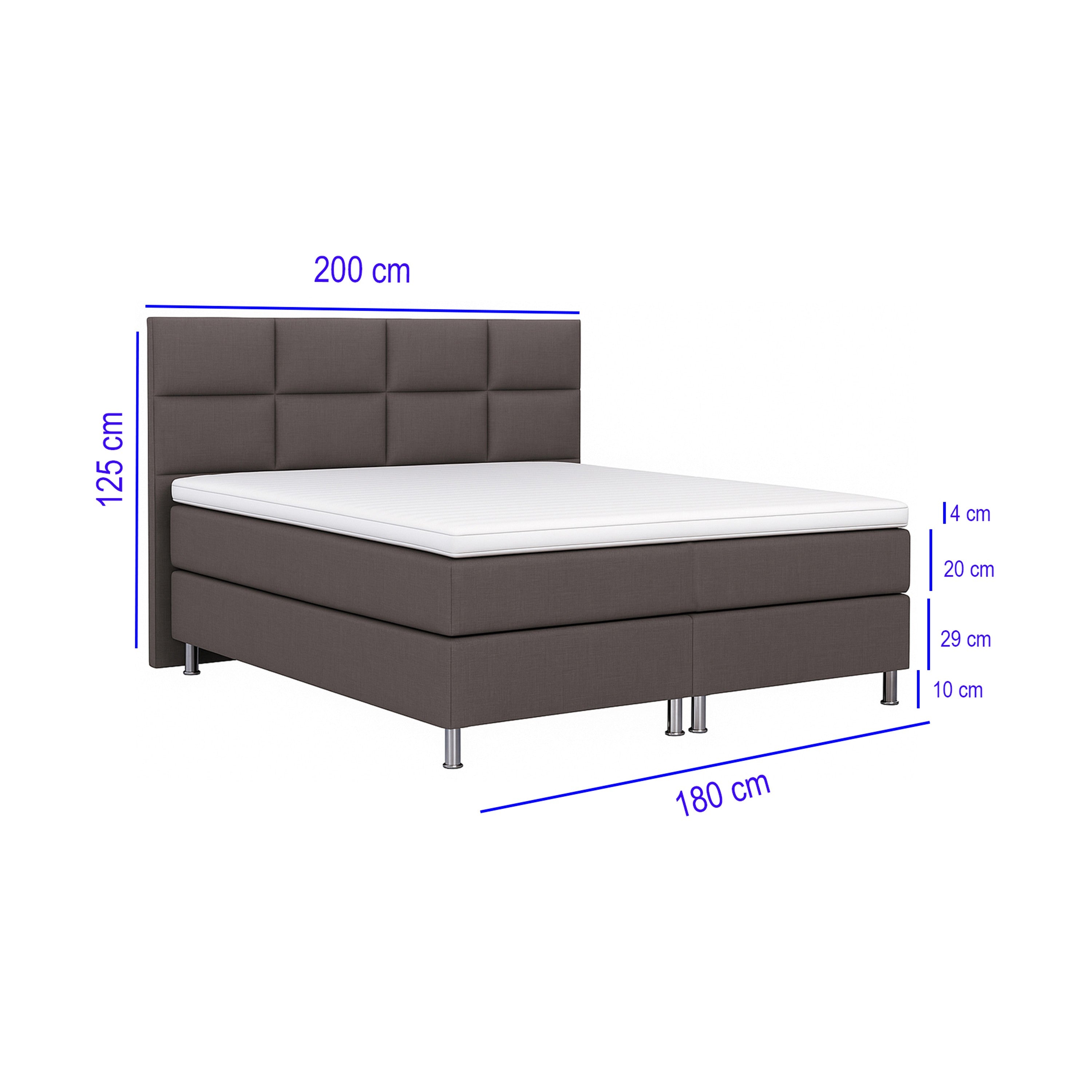 Boxspringbett MIAMI 180x200 cm Webstoff Anthrazit mit 7 Zonen Taschenfederkern-Matratze mit Visco-Topper - Interbed