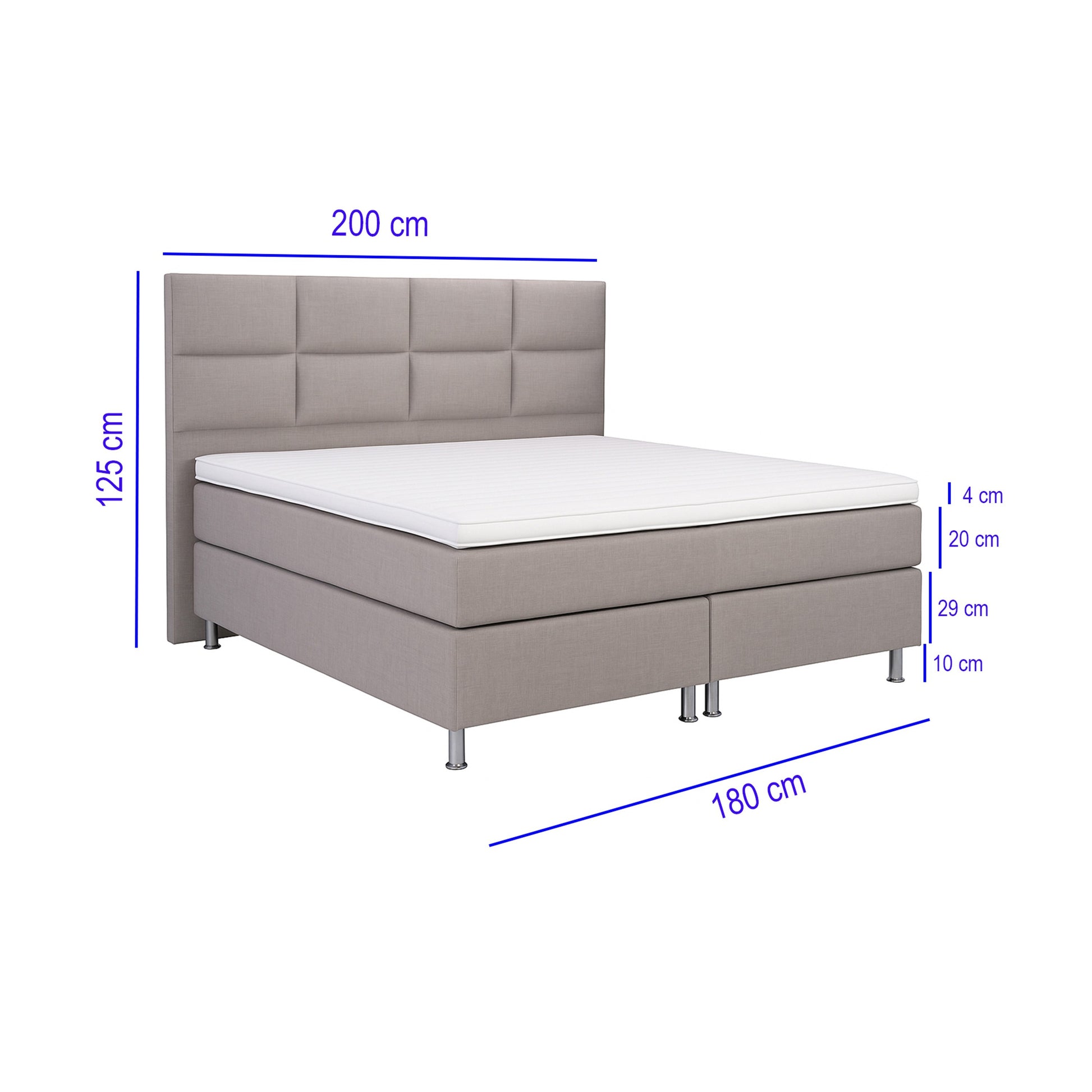 Boxspringbett MIAMI 180x200 cm Webstoff Silbergrau - Interbed