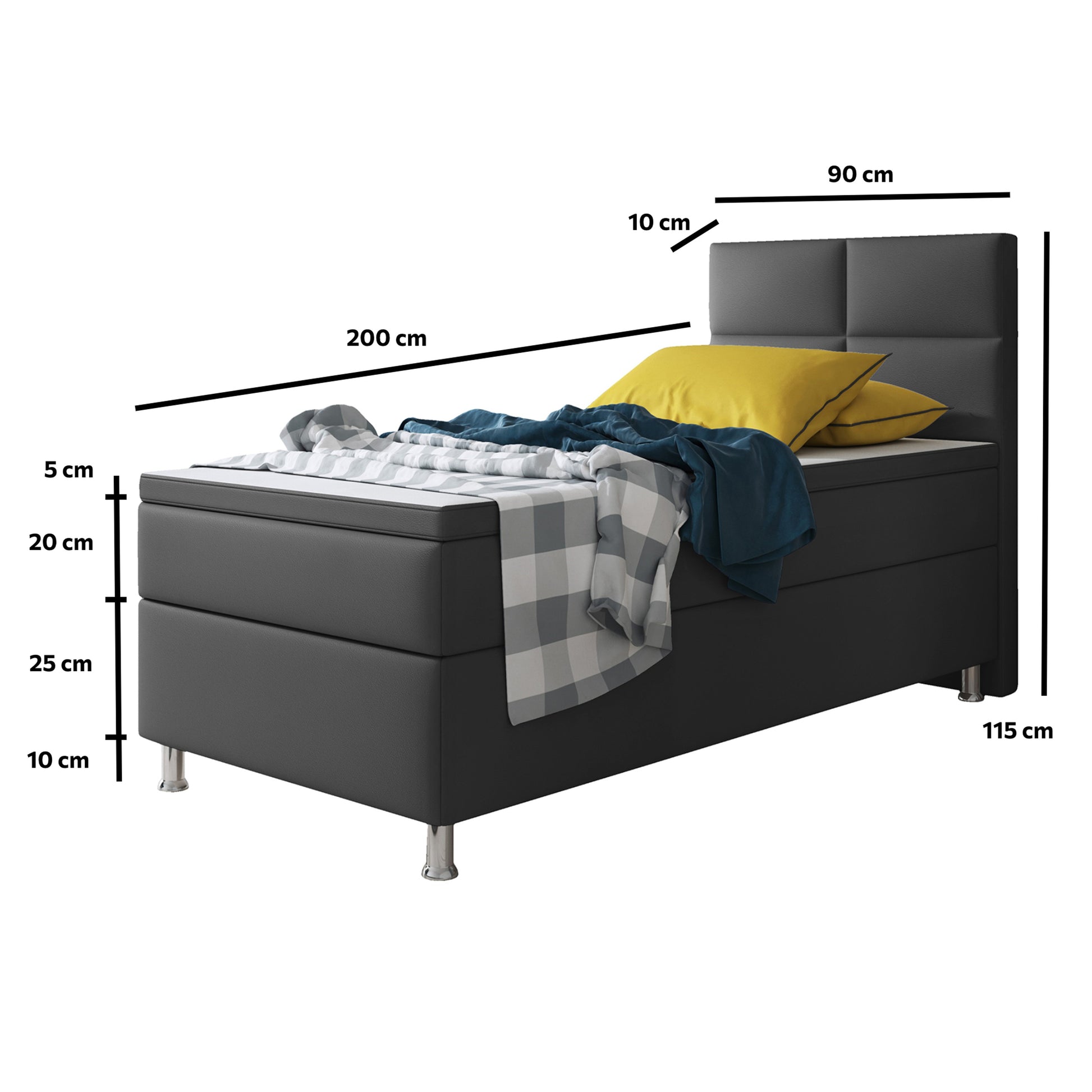 Boxspringbett Miami 90x200 cm Kunstleder Anthrazit - Interbed