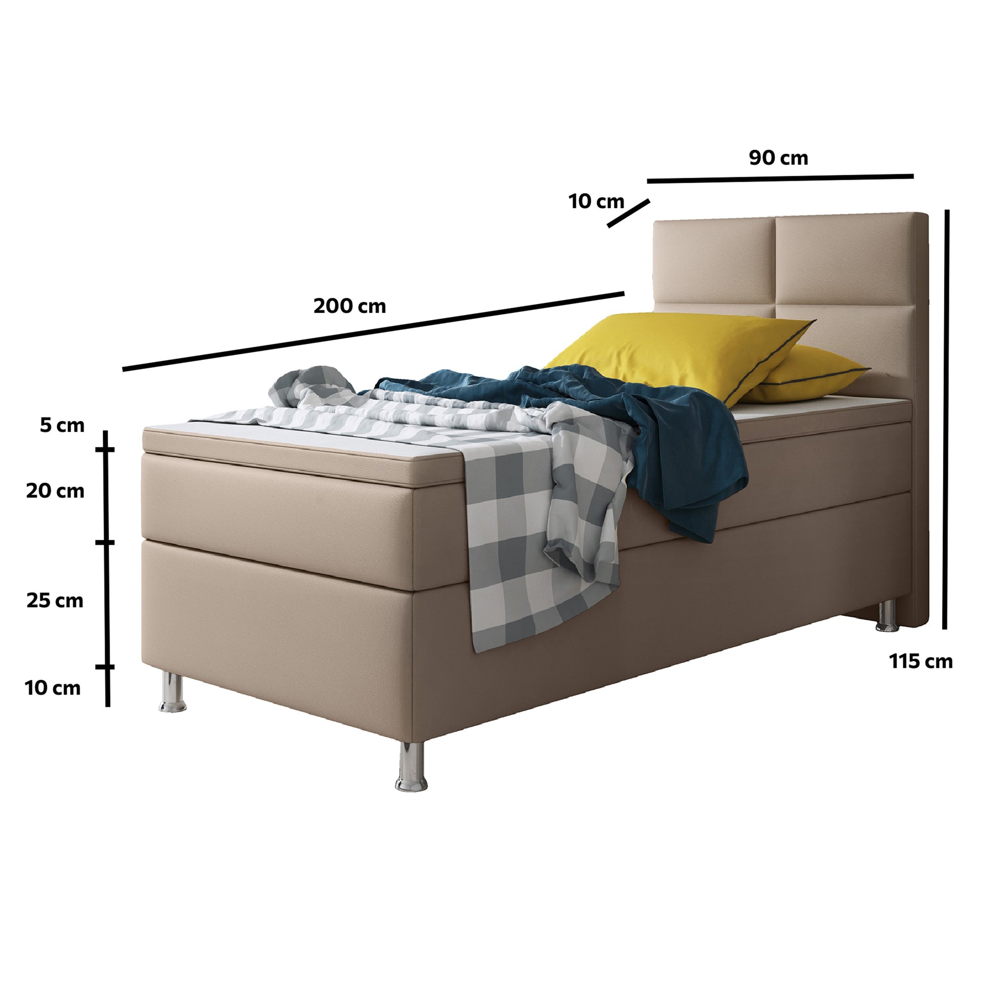 Boxspringbett Miami 90x200 cm Kunstleder Muddy - Interbed