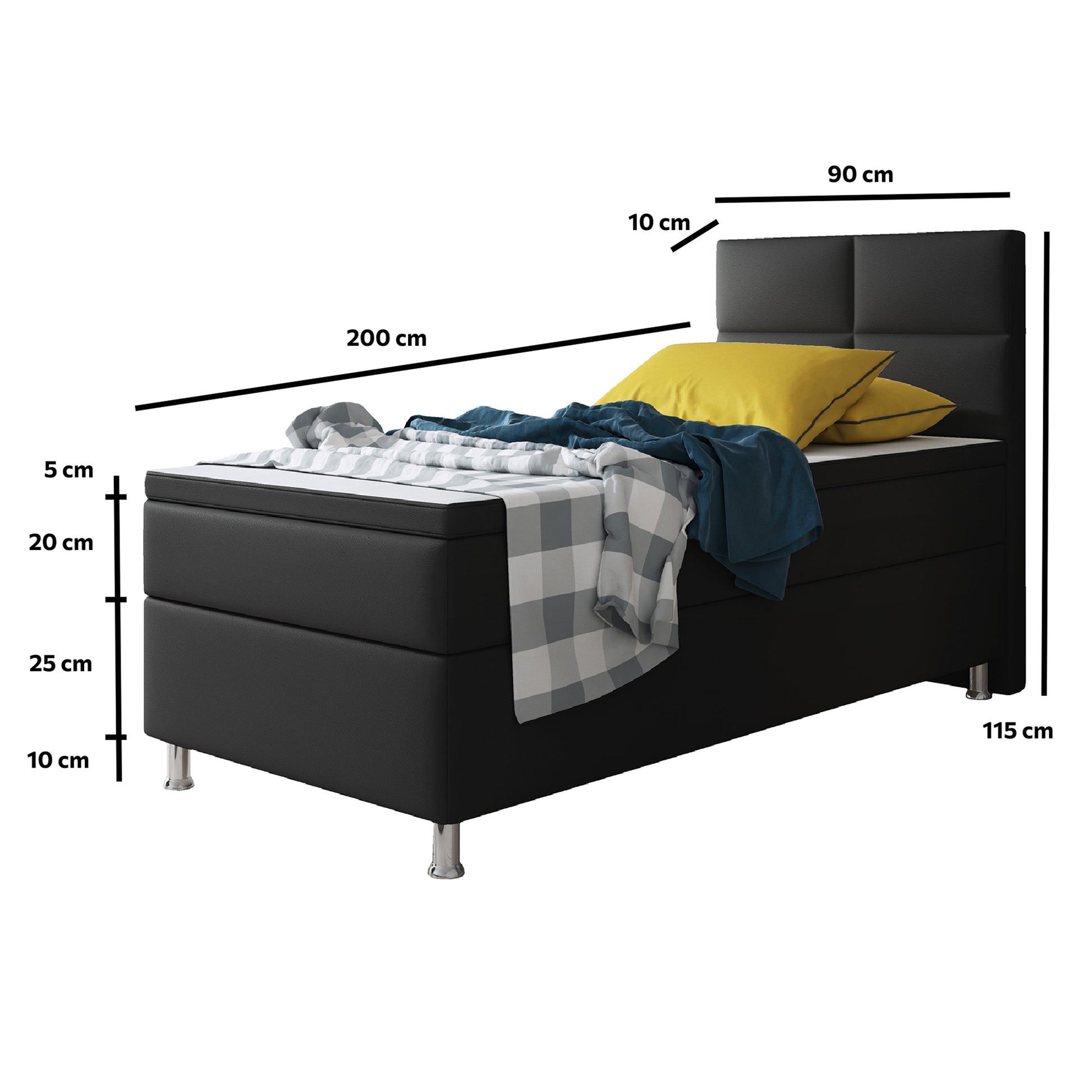 Boxspringbett Miami 90x200 cm Kunstleder schwarz - Interbed