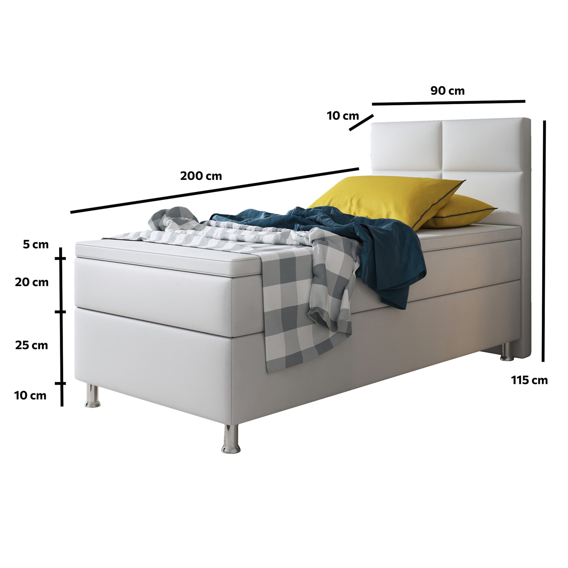 Boxspringbett Miami 90x200 – Kunstleder Weiß - Interbed