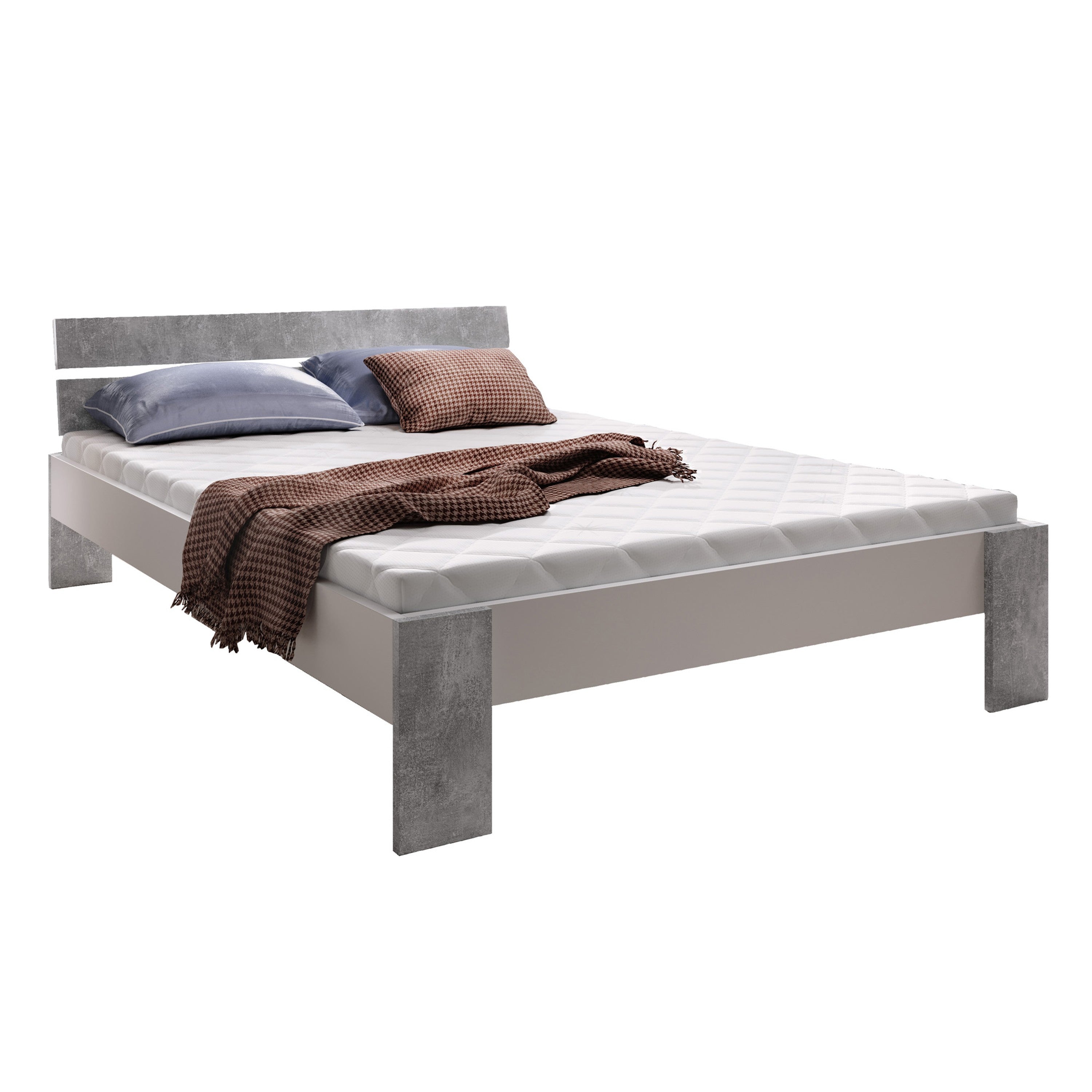 Futonbett Michelle 140x200 cm Kopfteil und Füsse Beton, Seiten weiss