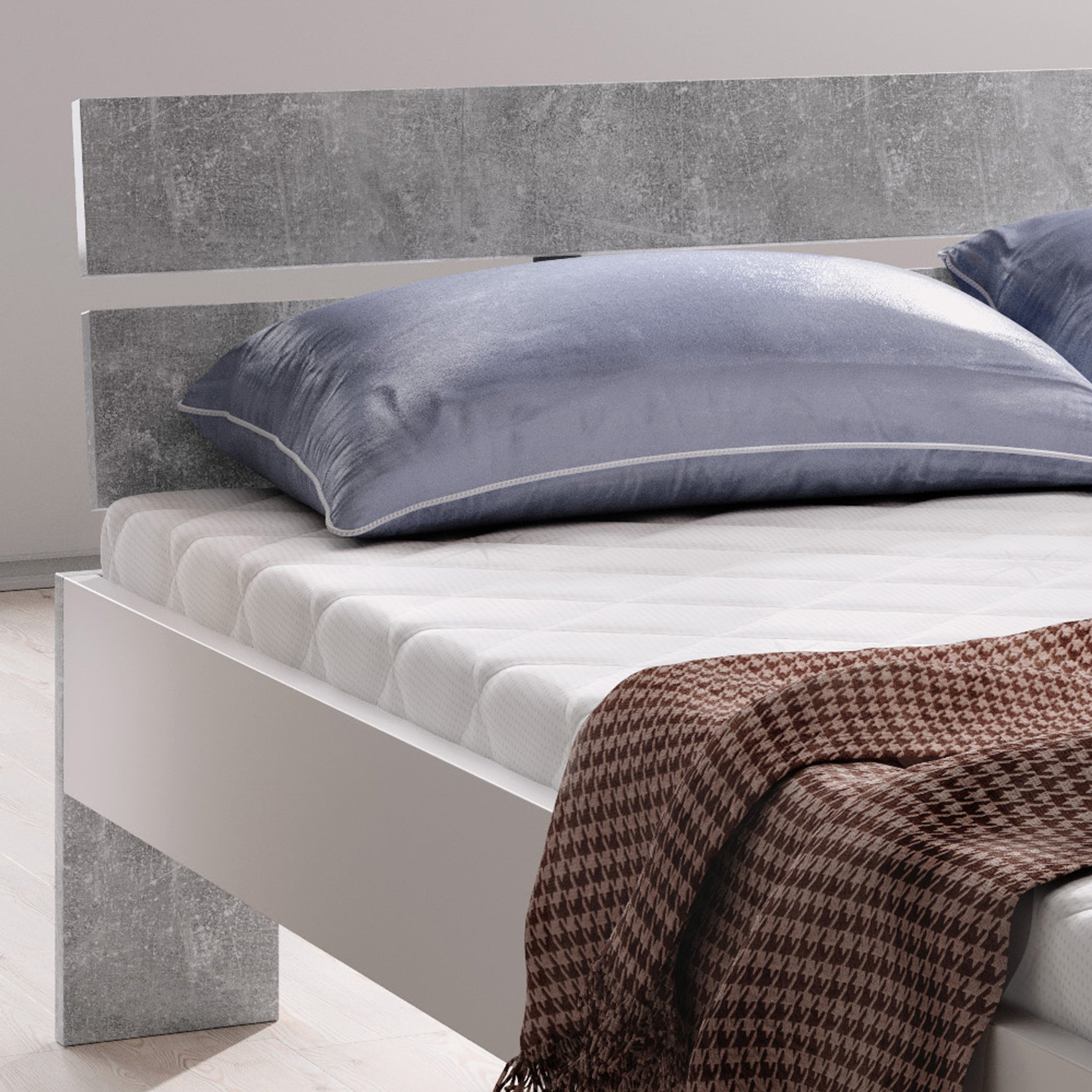 Futonbett Michelle 140x200 cm Kopfteil und Füsse Beton, Seiten weiss