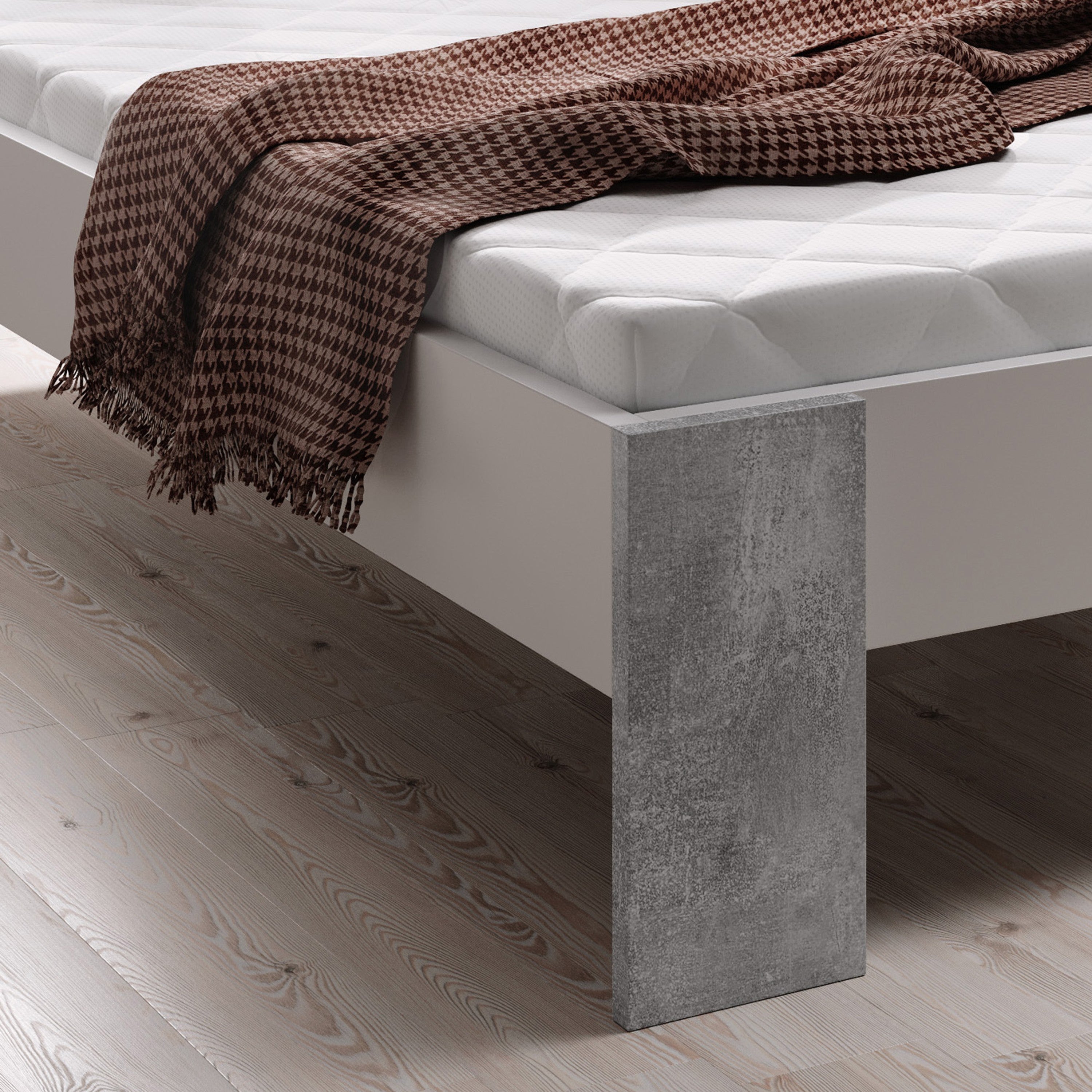 Futonbett Michelle 140x200 cm Kopfteil und Füsse Beton, Seiten weiss