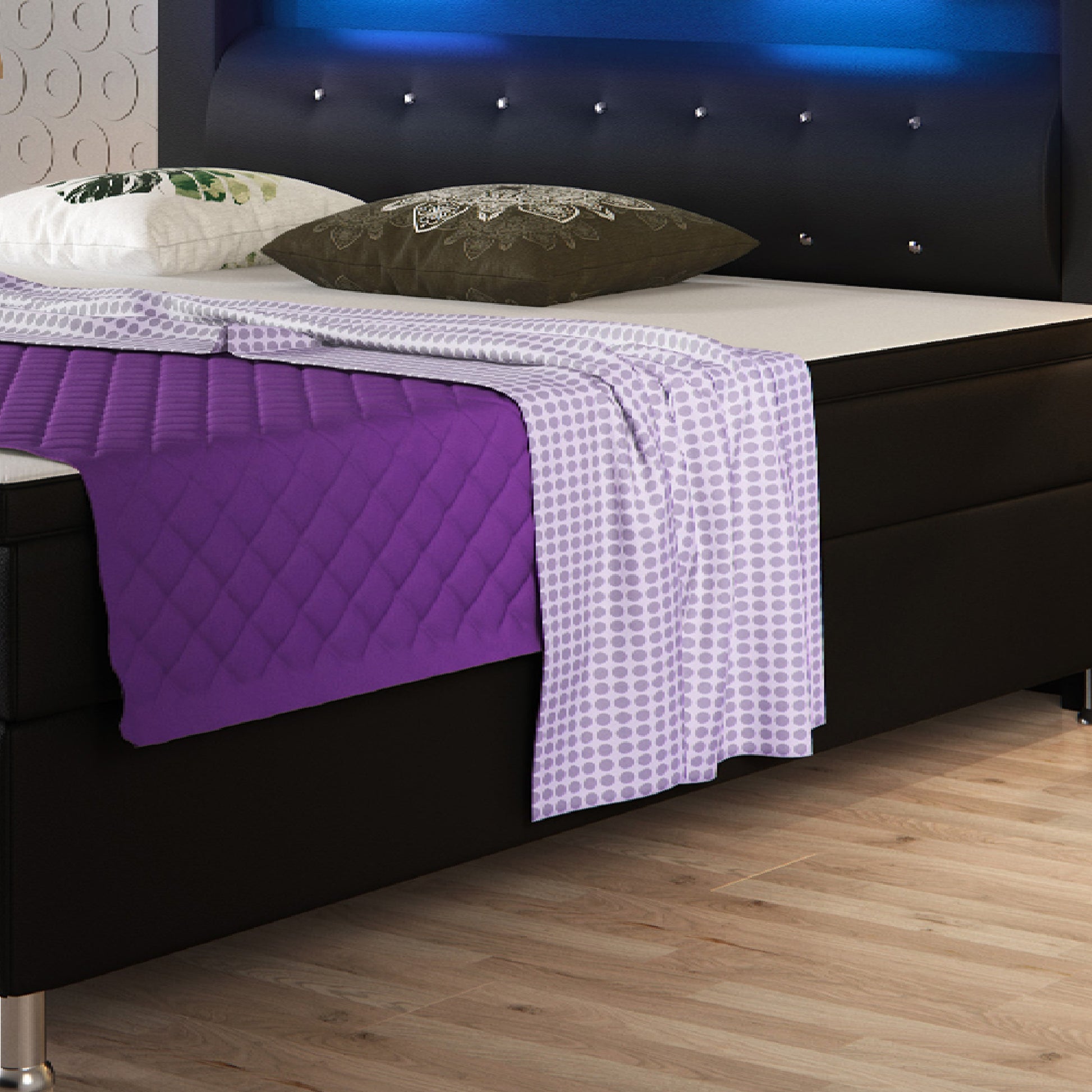 Boxspringbett Monaco 180x200 Schwarz – Kunstleder, PU-Topper & LED - Interbed