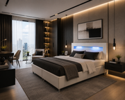 Boxspringbett Monaco 180x200 Weiß – Kunstleder, PU-Topper & LED