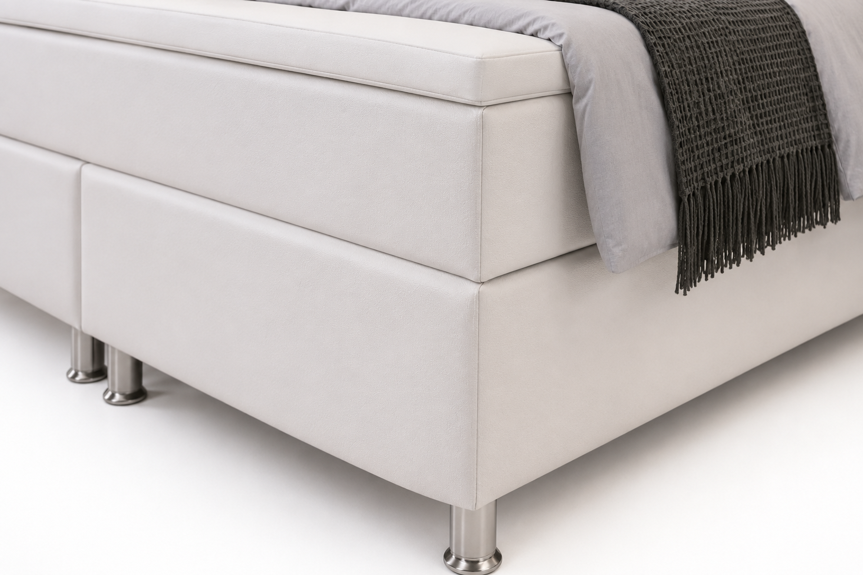 Boxspringbett Monaco 180x200 Weiß – Kunstleder, PU-Topper & LED