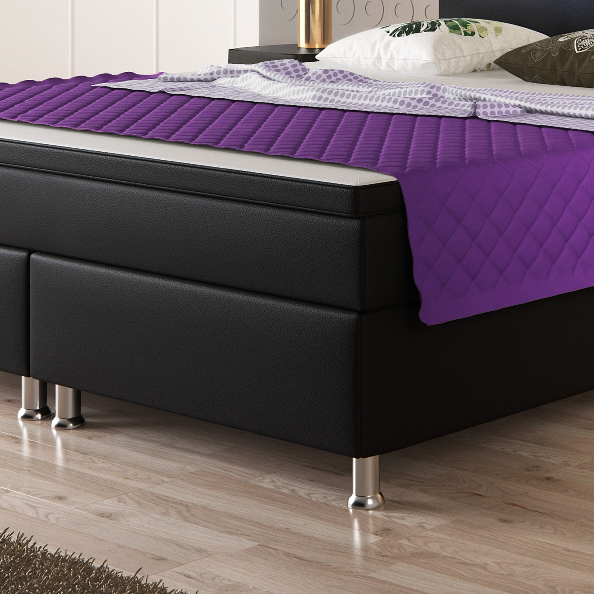 Boxspringbett Monaco 180x200 Schwarz – Kunstleder, PU-Topper & LED - Interbed