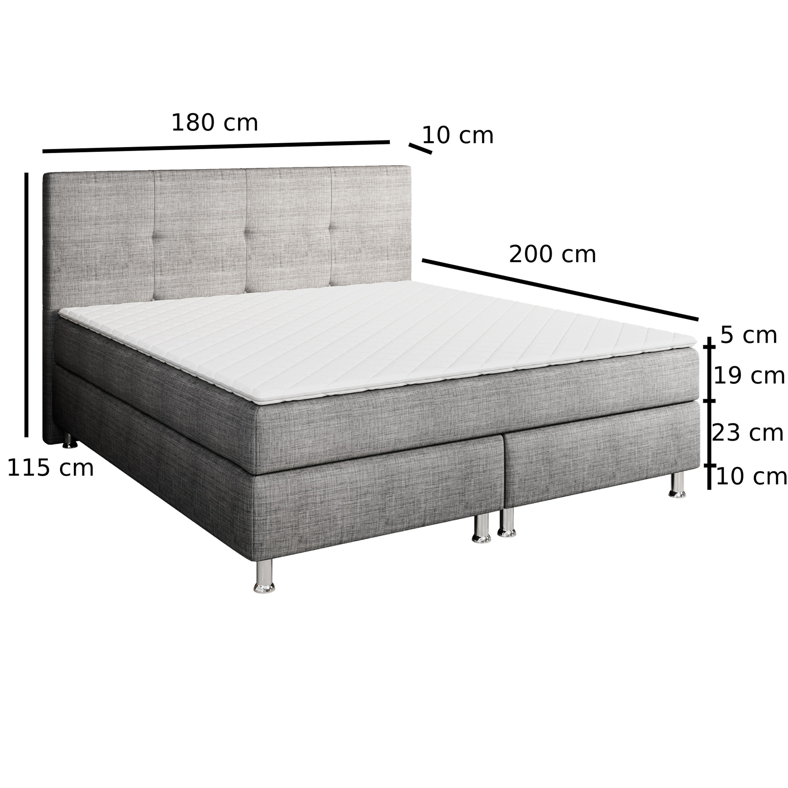 Boxspringbett NYC 180x200 cm Webstoff Anthrazit - Interbed