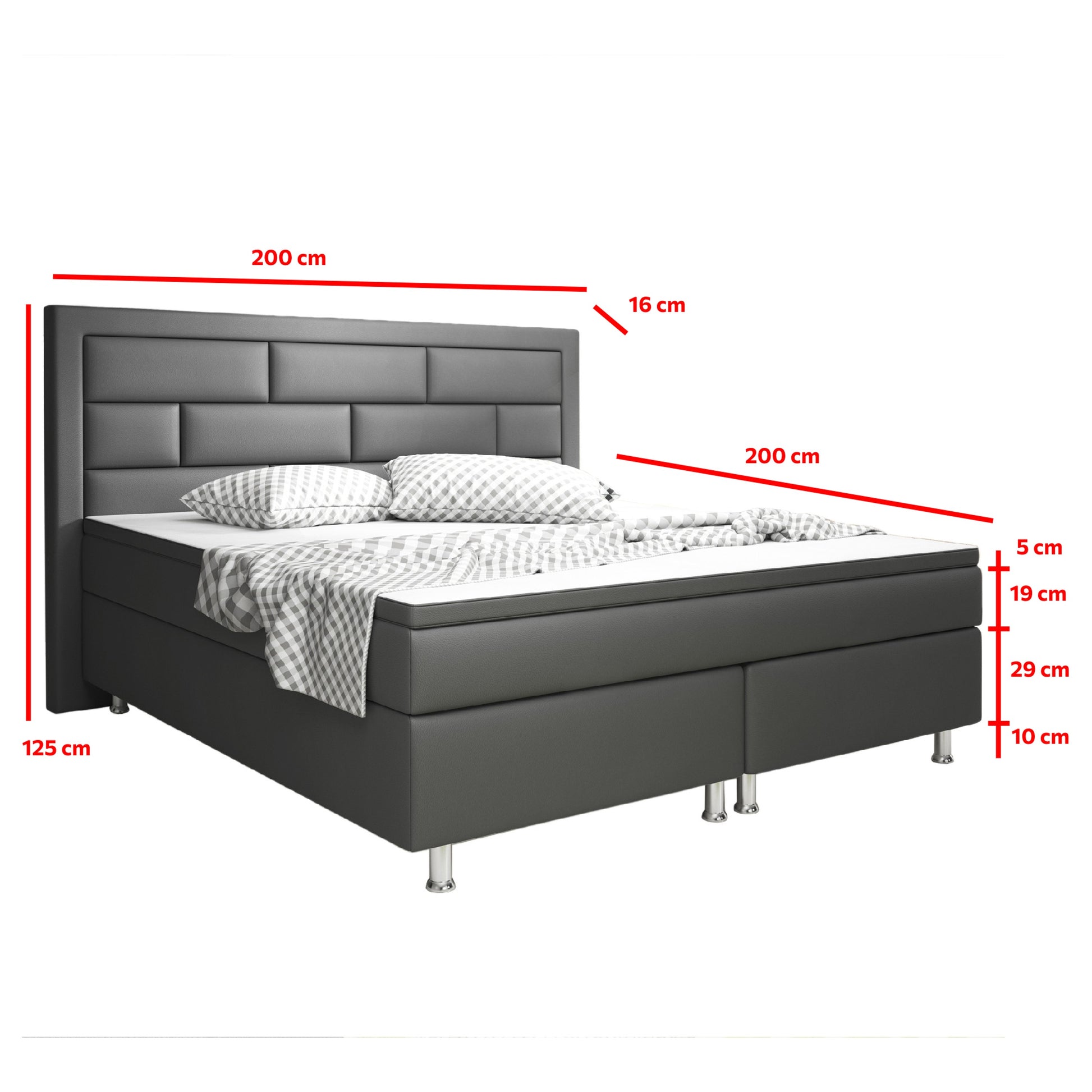 Boxspringbett Nizza 180x200 Anthrazit – Kunstleder & PU-Topper - Interbed