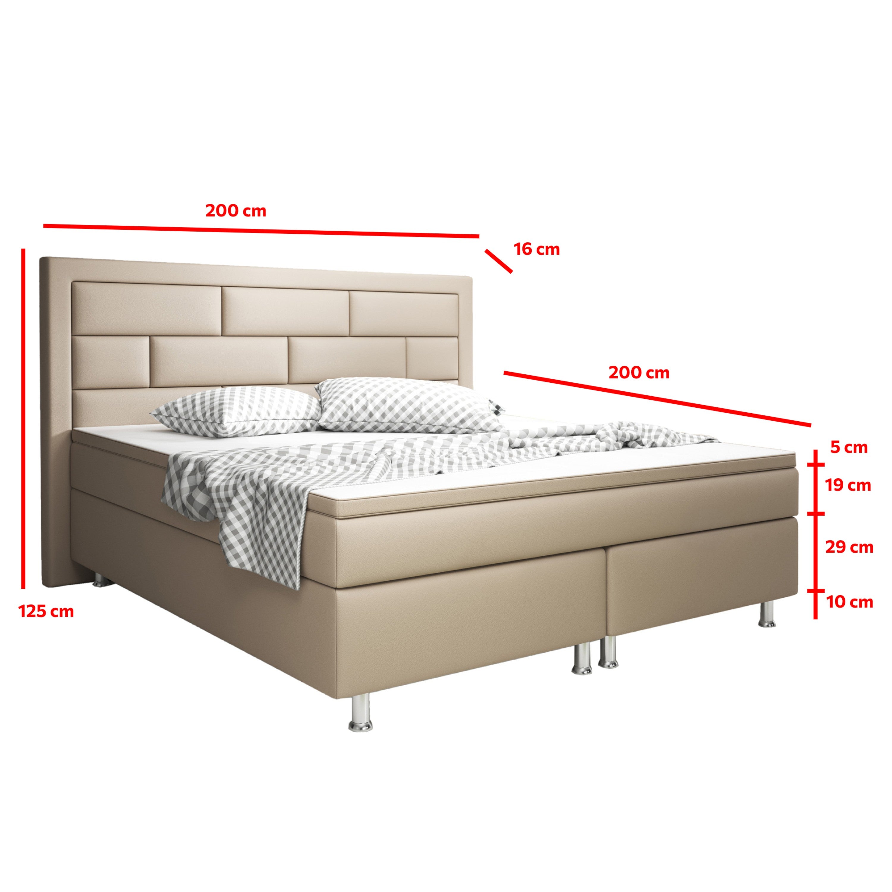 Boxspringbett Nizza 180x200 Muddy – Kunstleder, 7‑Zonen TFK & PU-Topper - Interbed