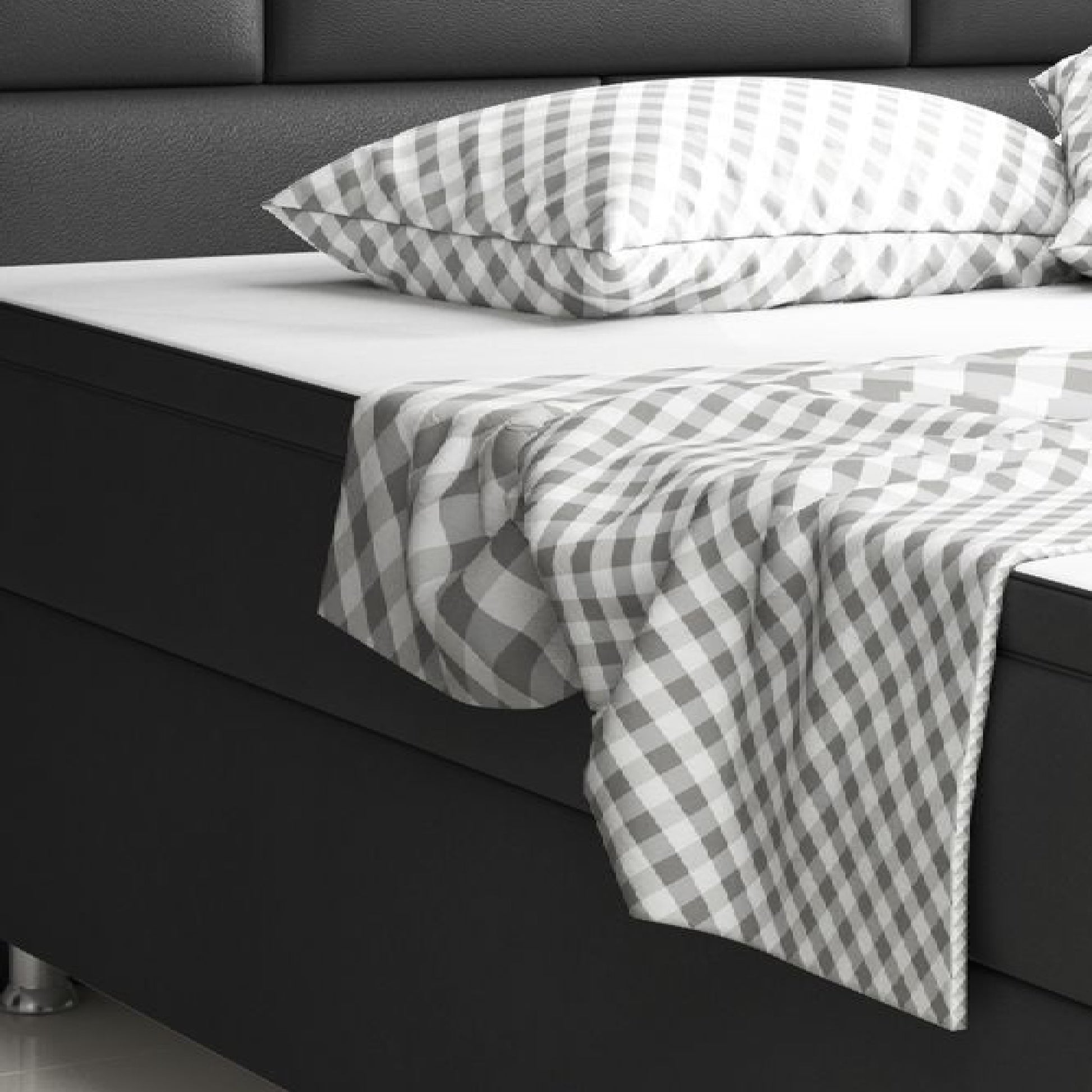 Boxspringbett Nizza 180x200 Kunstleder Schwarz – 7‑Zonen TFK & 6 cm Topper - Interbed