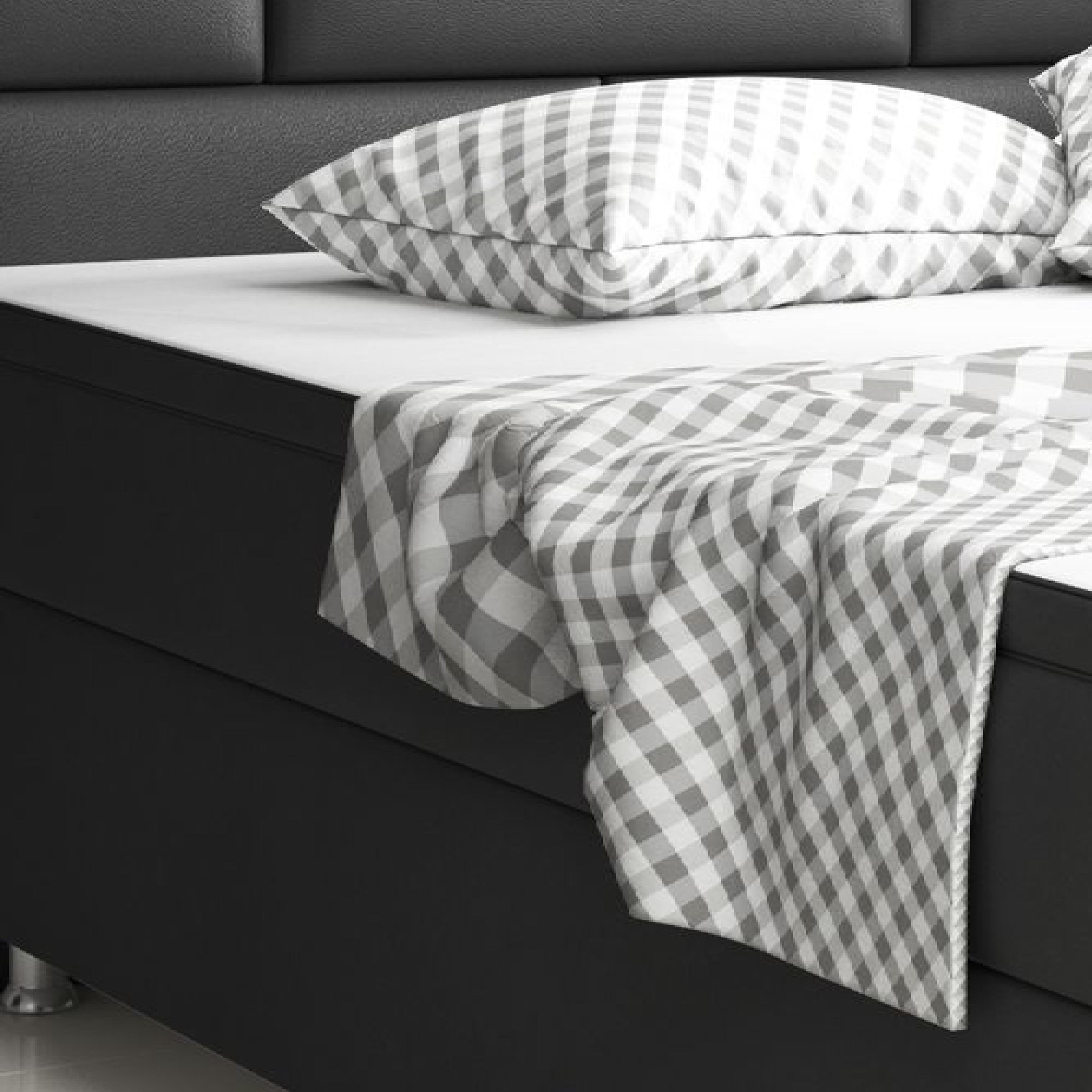 Boxspringbett Nizza 180x200 Kunstleder Schwarz – 7‑Zonen TFK & 6 cm Topper - Interbed