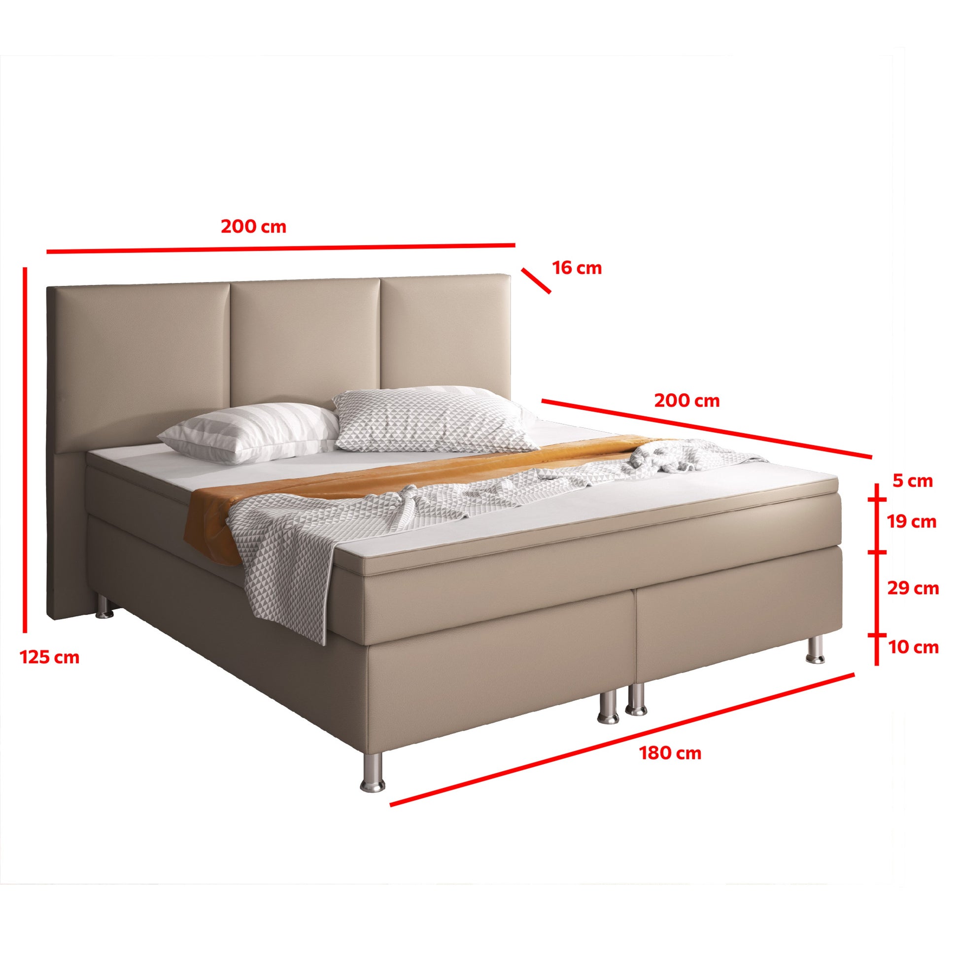 Boxspringbett Oslo 180x200 Kunstleder Muddy – 7‑Zonen Matratze & PU‑Topper - Interbed